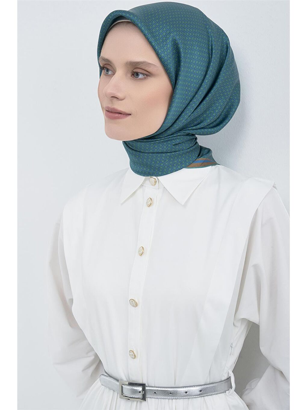 Petrol Saf İpek Twill Eşarp 9528D 91-1