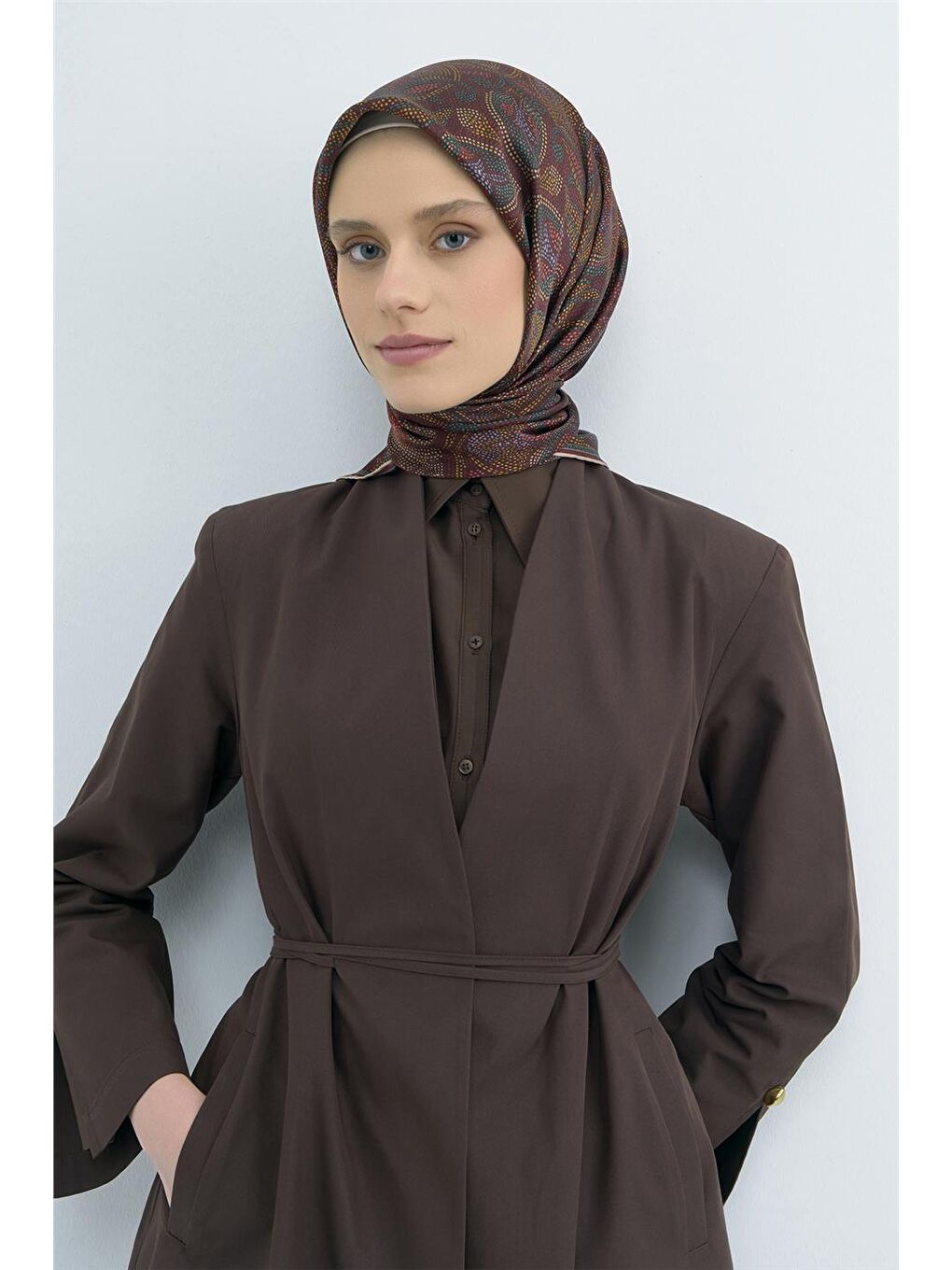 Kahverengi Saf İpek Sura Eşarp 9540D 34