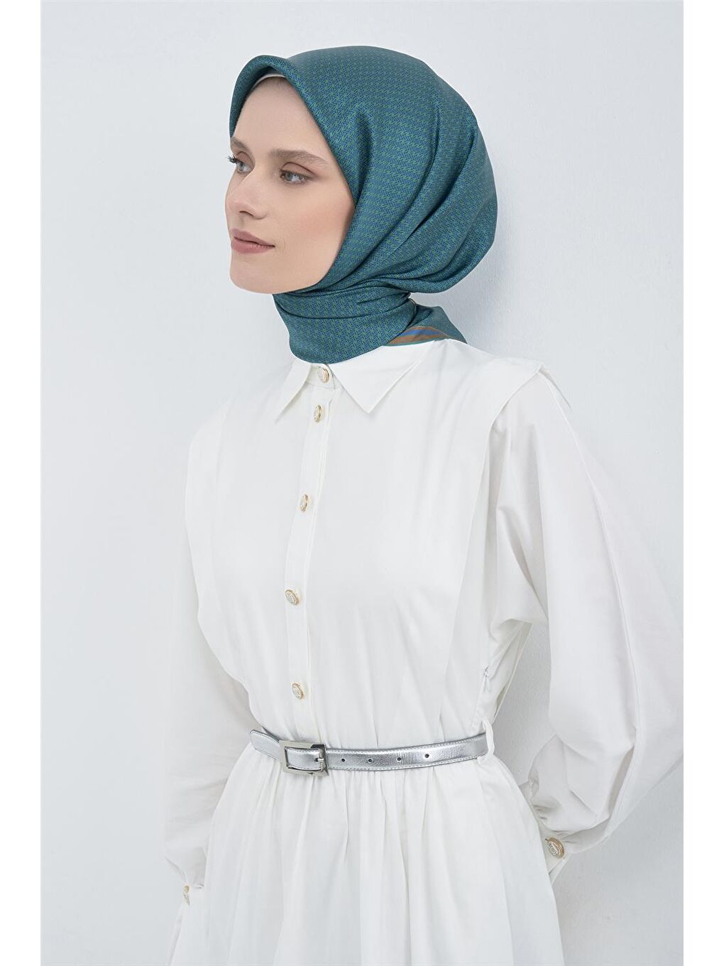 Petrol Saf İpek Twill Eşarp 9528D 91-2