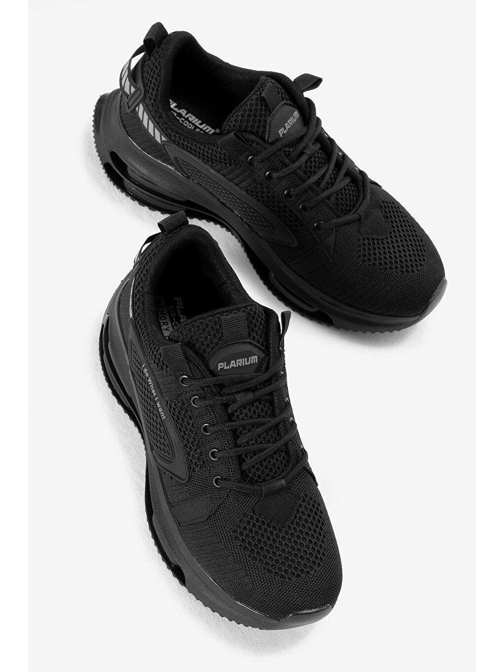 Erkek Siyah Hava Yastıklı Kalın Taban Triko Spor Ayakkabı-2