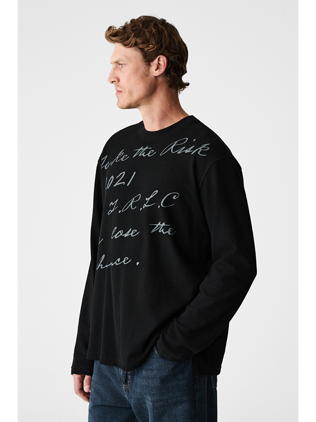 Scrıptlet Erkek %100 Organik Pamuklu Baskılı Bisiklet Yakalı Oversize Siyah T-shirt-4