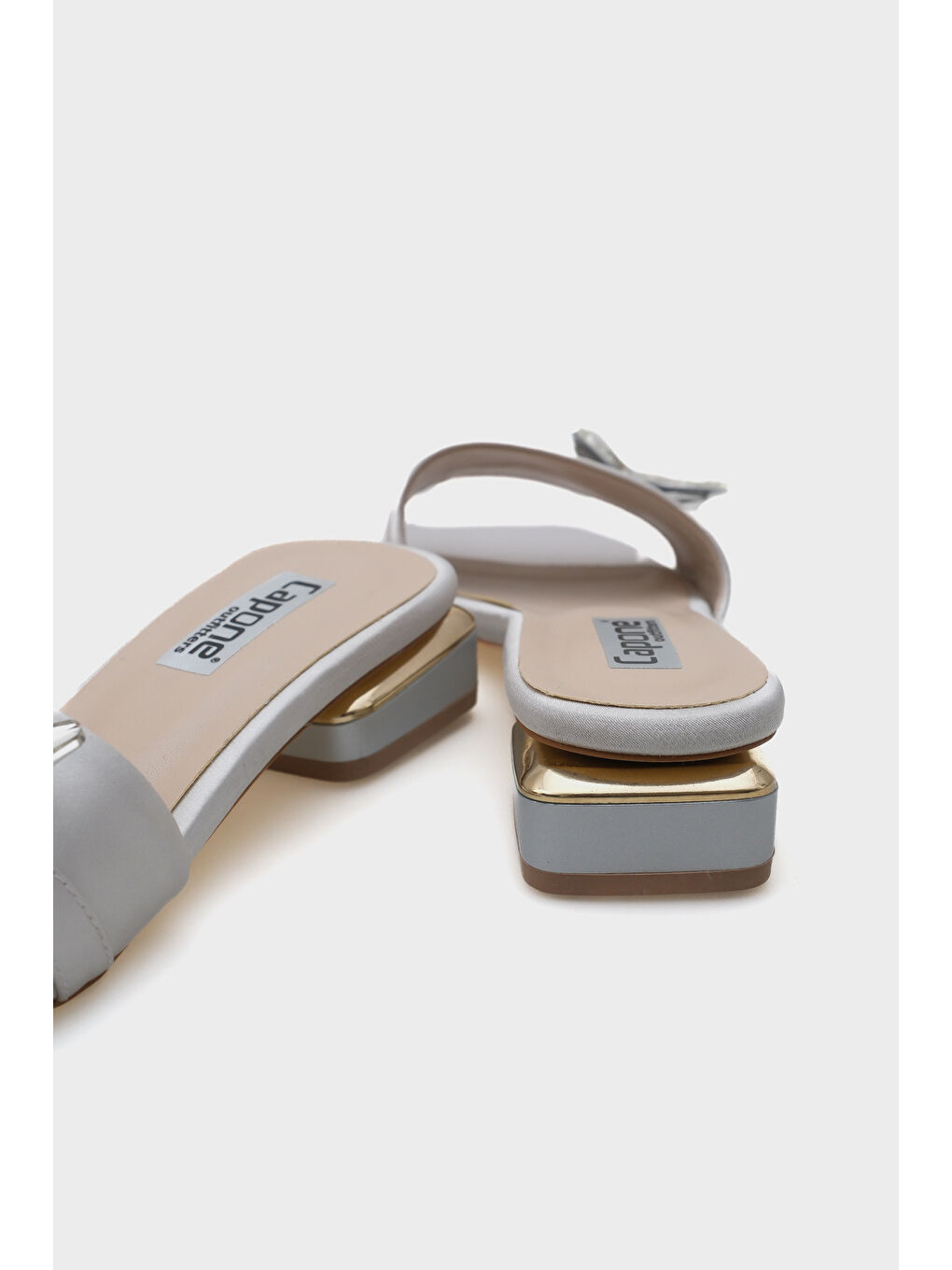 Gri Ariela Yuvarlak Küt Burunlu Taşlı Kelebek Tokalı Kadın Kısa Topuklu Terlik-4