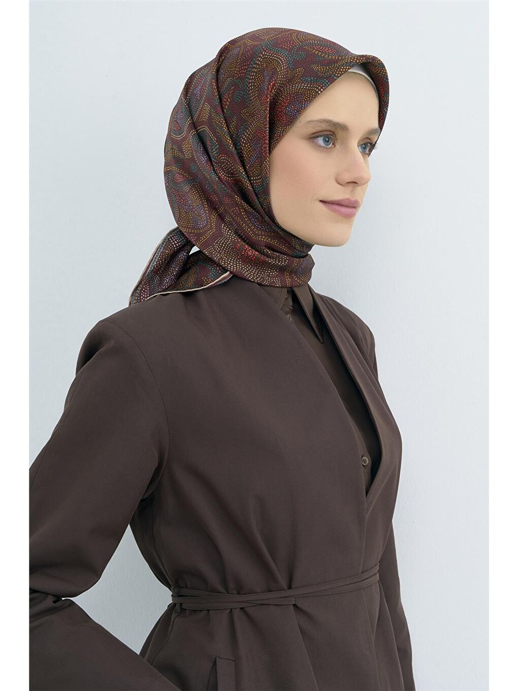 Kahverengi Saf İpek Sura Eşarp 9540D 34-1