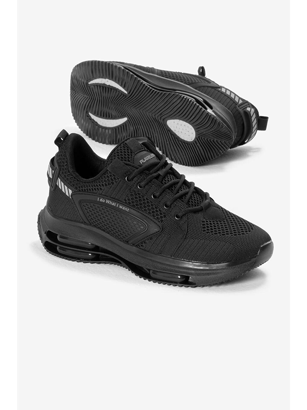 Erkek Siyah Hava Yastıklı Kalın Taban Triko Spor Ayakkabı-3