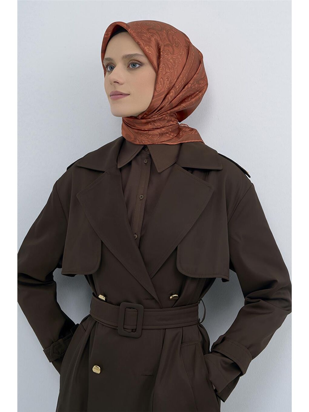 Kahverengi Saf İpek Twill Eşarp 9537D 34