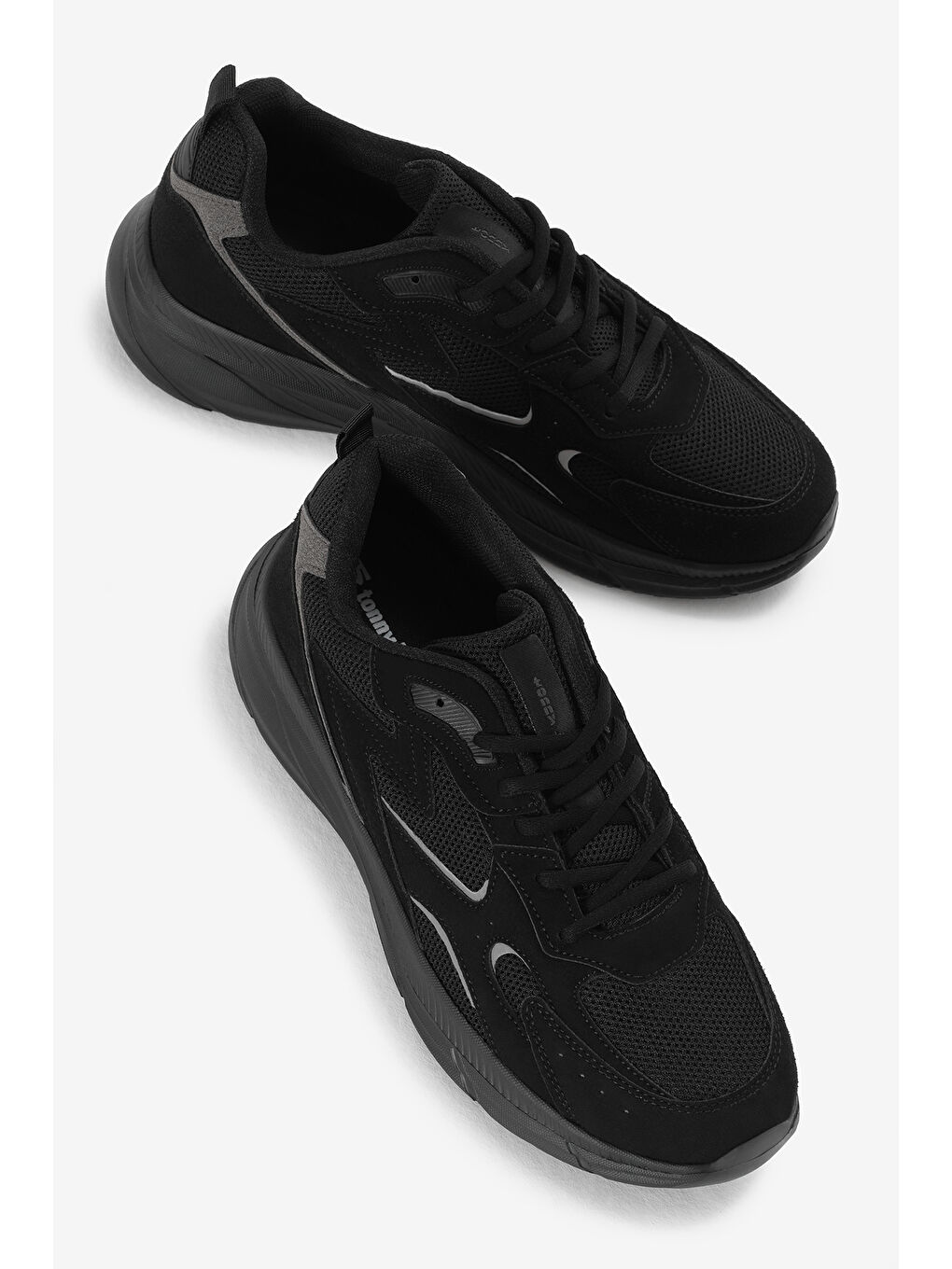 Erkek Siyah Faylon Taban Nefes Alabilen Kumaş Reflektörlü Dalgalı Desenli Spor Ayakkabı-2