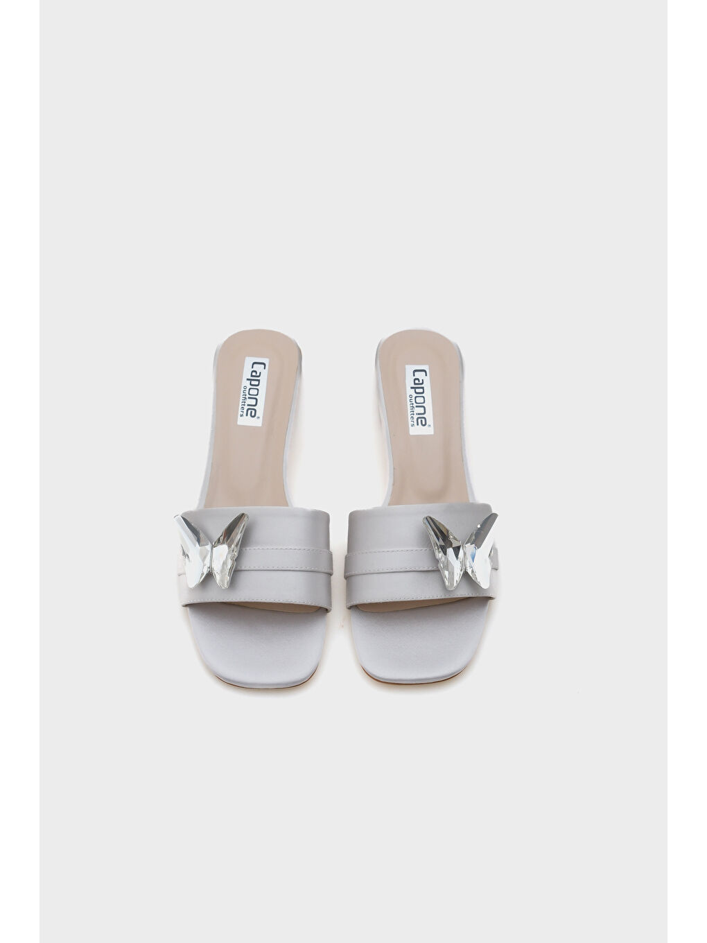 Gri Ariela Yuvarlak Küt Burunlu Taşlı Kelebek Tokalı Kadın Kısa Topuklu Terlik-6