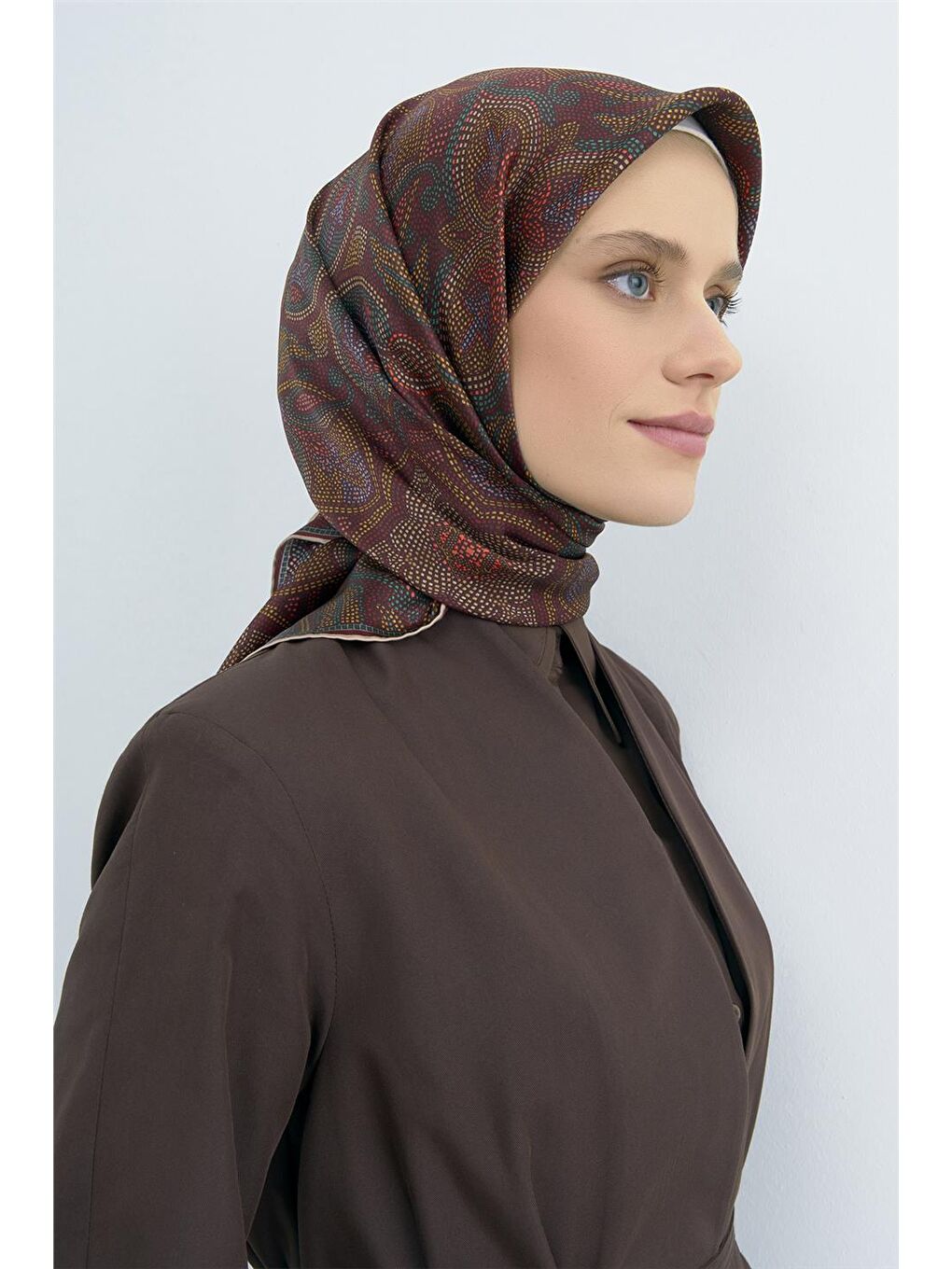 Kahverengi Saf İpek Sura Eşarp 9540D 34-2