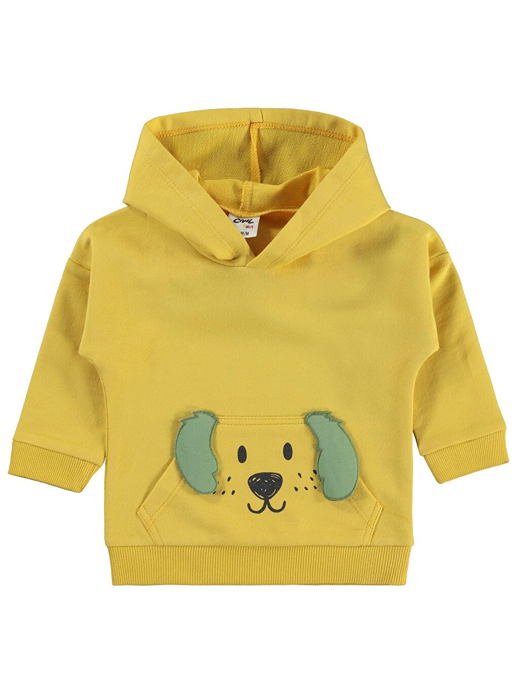 Kahverengi Baby Kapüşonlu Köpek Nakışlı 6-18 Ay Takım - Hardal-2