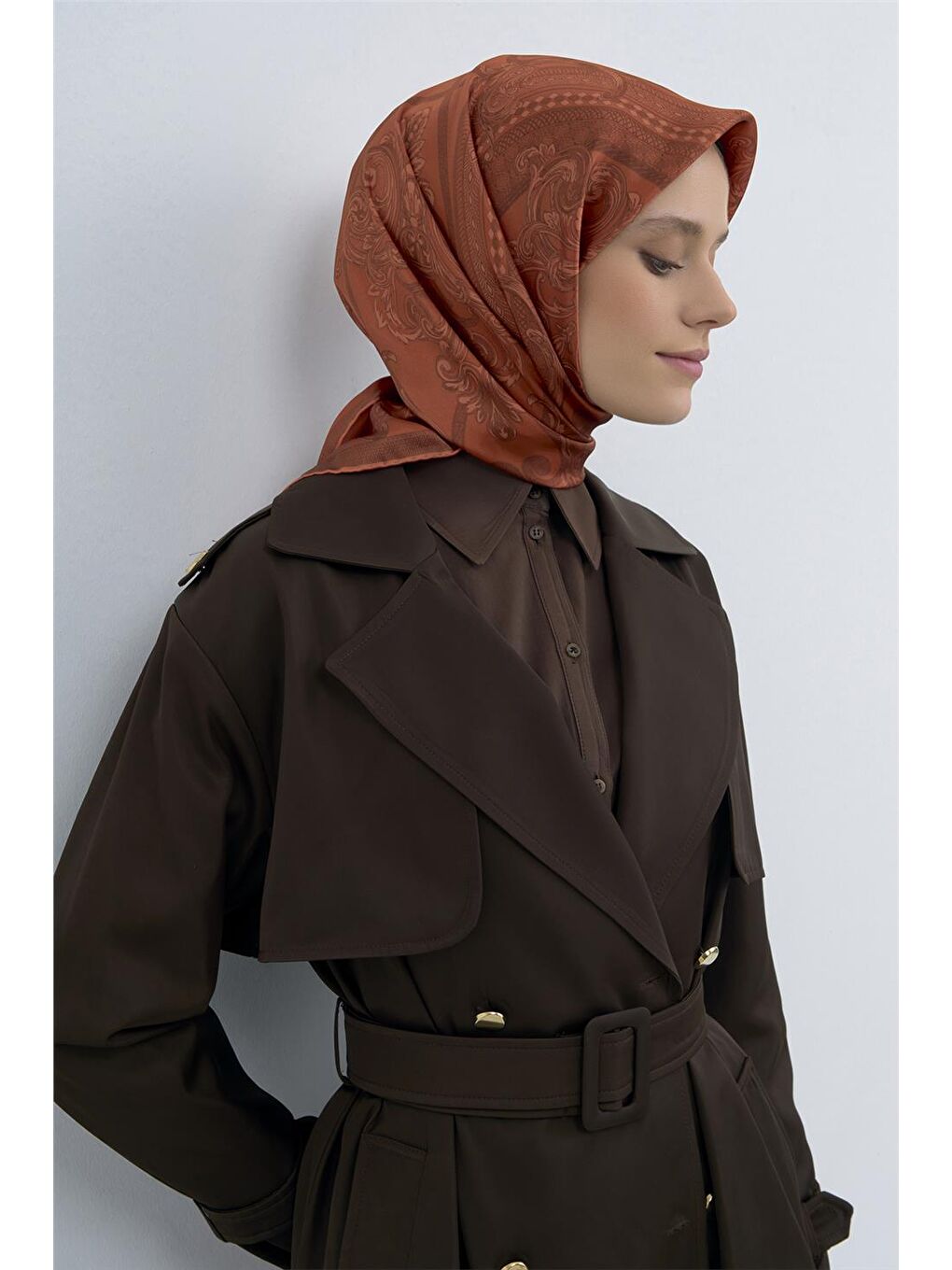 Kahverengi Saf İpek Twill Eşarp 9537D 34-1