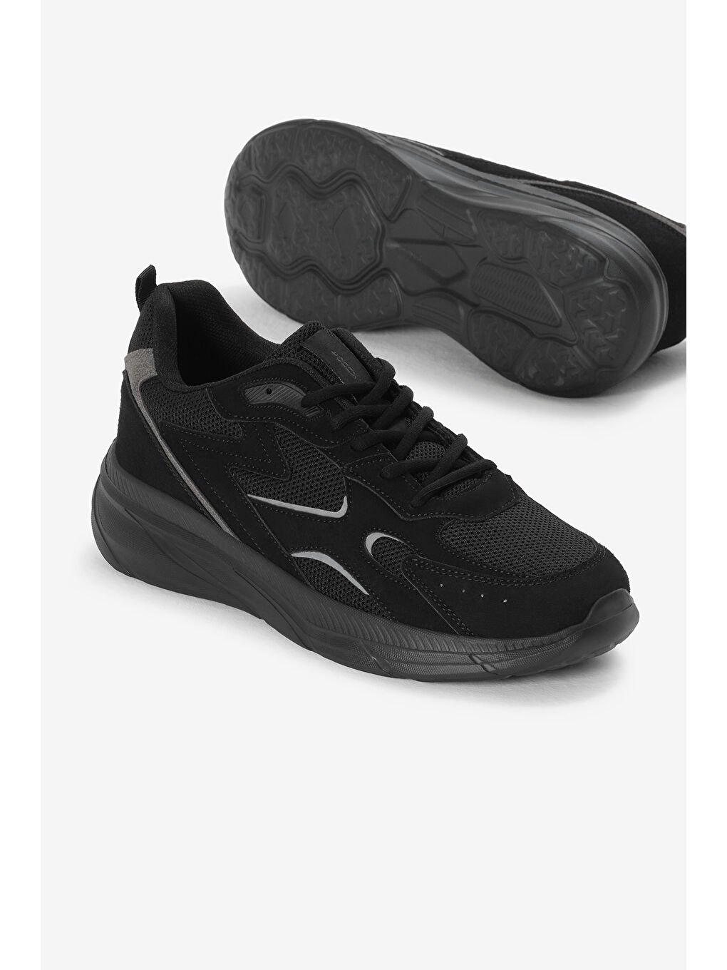 Erkek Siyah Faylon Taban Nefes Alabilen Kumaş Reflektörlü Dalgalı Desenli Spor Ayakkabı-3