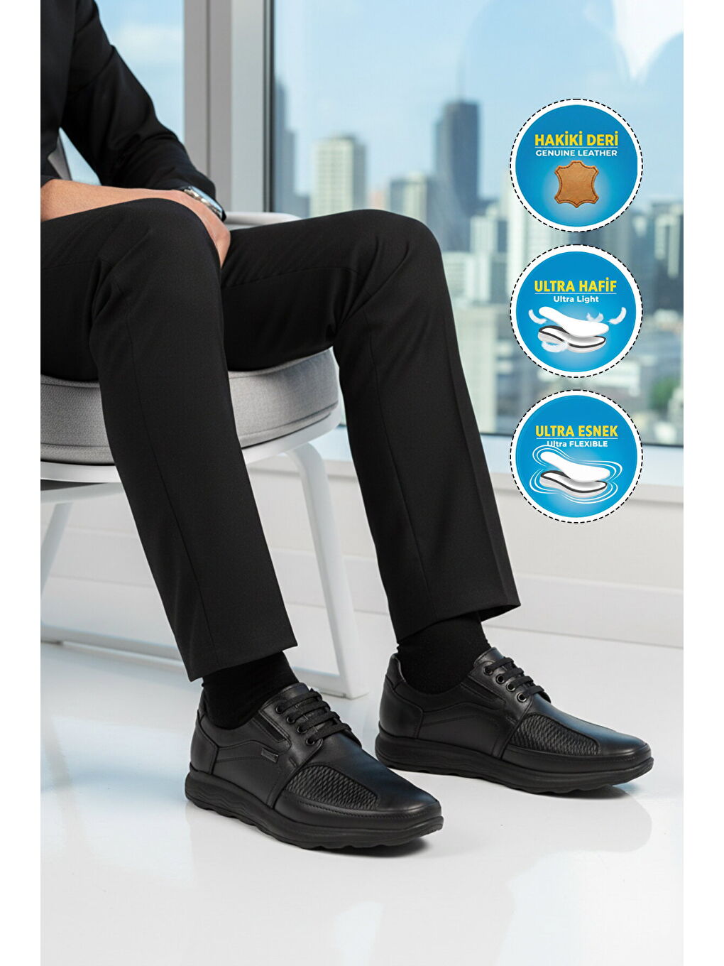 Premium Siyah Hakiki Deri Anatomik Erkek Casual Ayakkabı 506 M-2