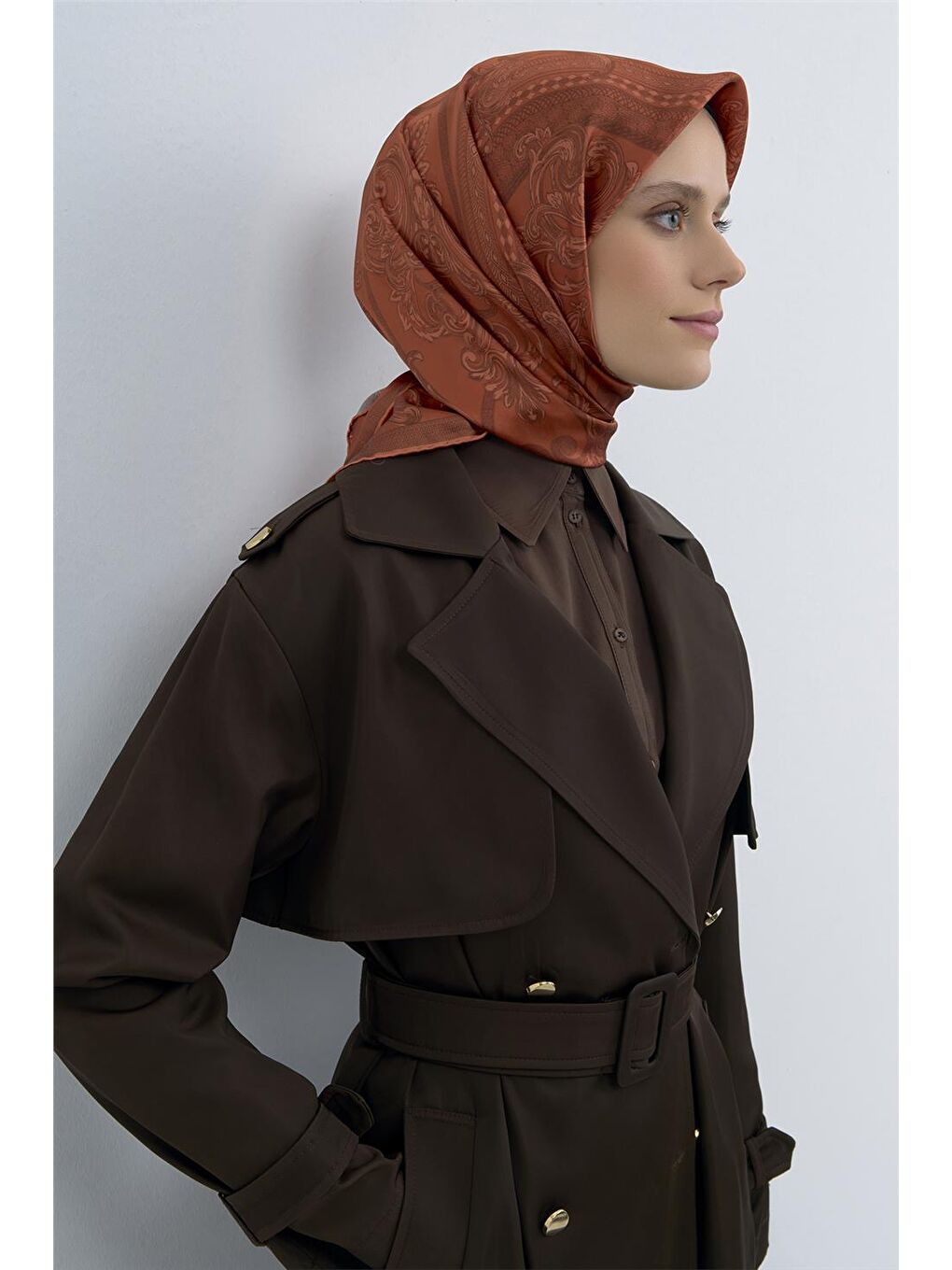 Kahverengi Saf İpek Twill Eşarp 9537D 34-2