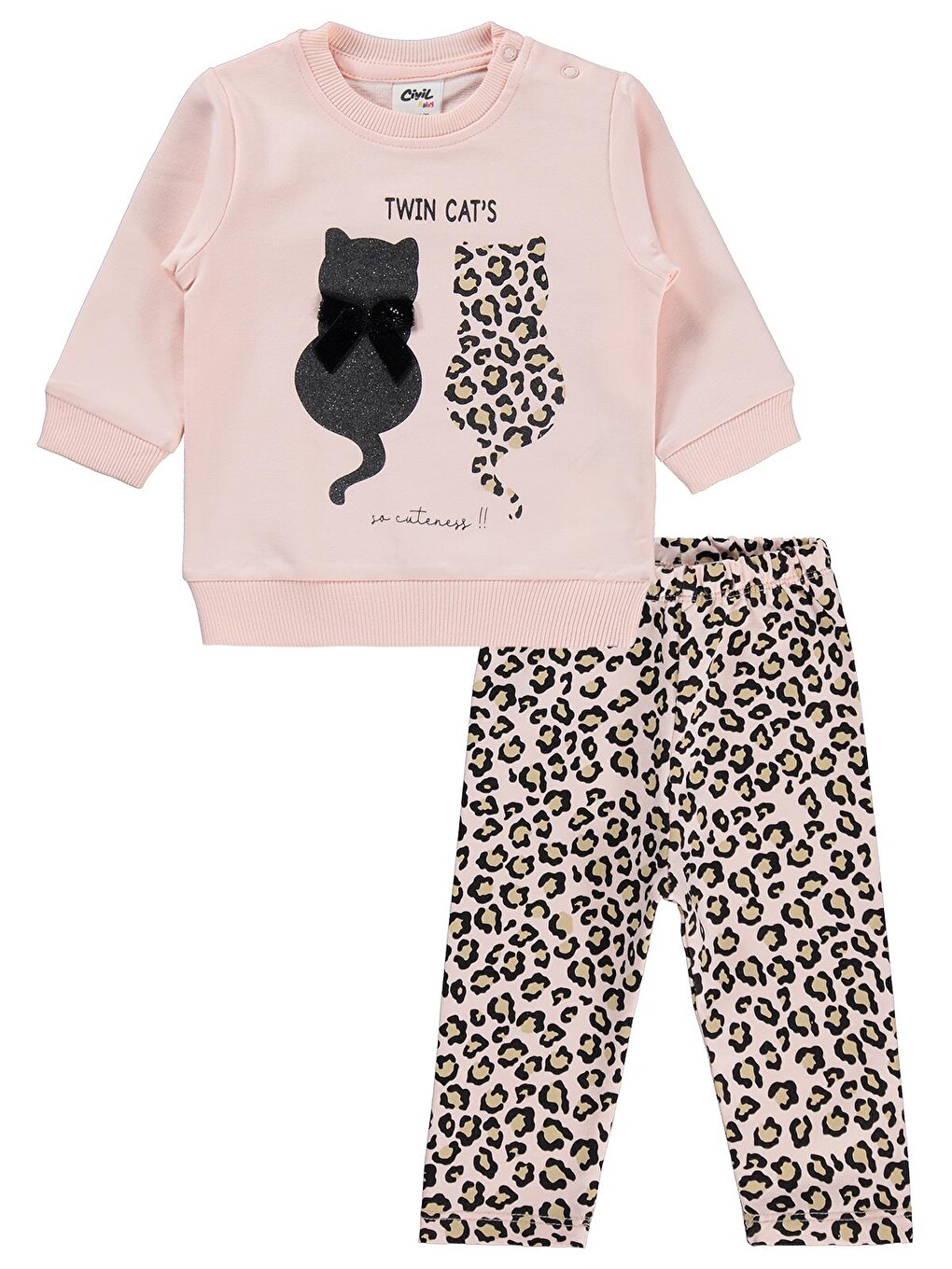 Baby Leopar Kedi Baskılı 6-18 Ay Takım - Pembe