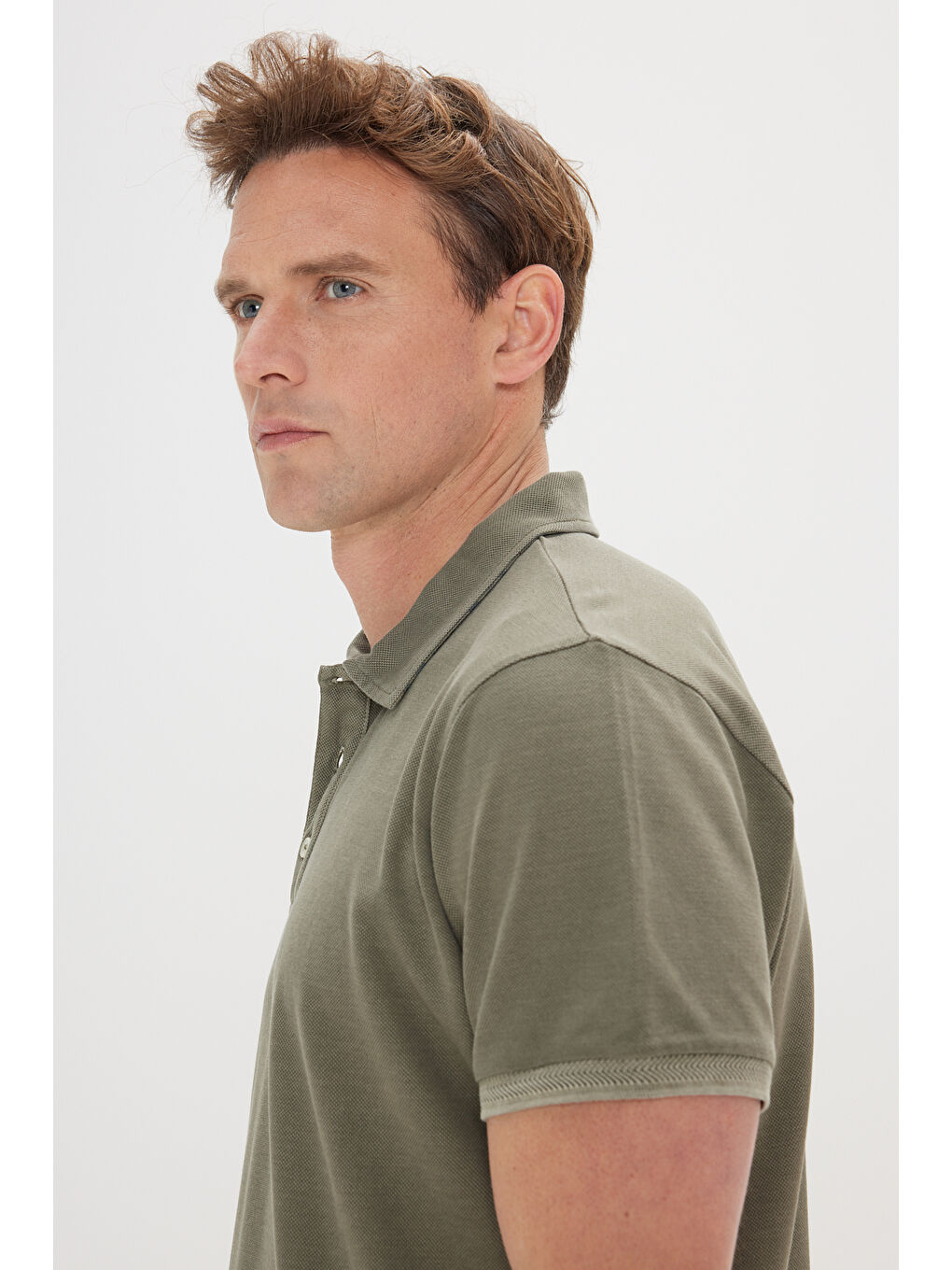 Erkek Haki Slim Fit Dar Kesim %100 Pamuk Polo Yaka Tişört-3