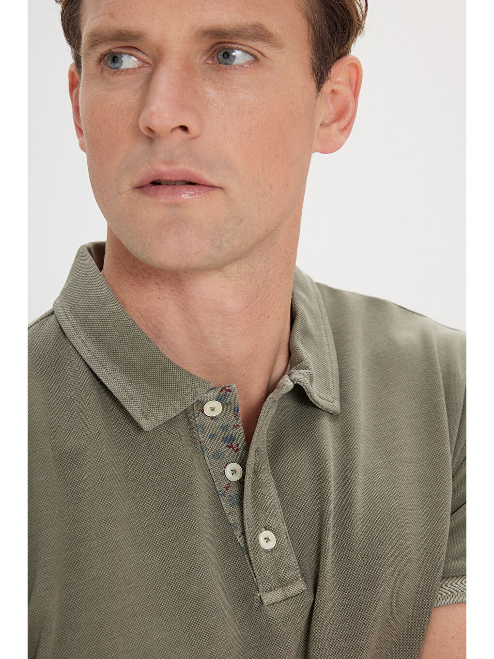 Erkek Haki Slim Fit Dar Kesim %100 Pamuk Polo Yaka Tişört-4