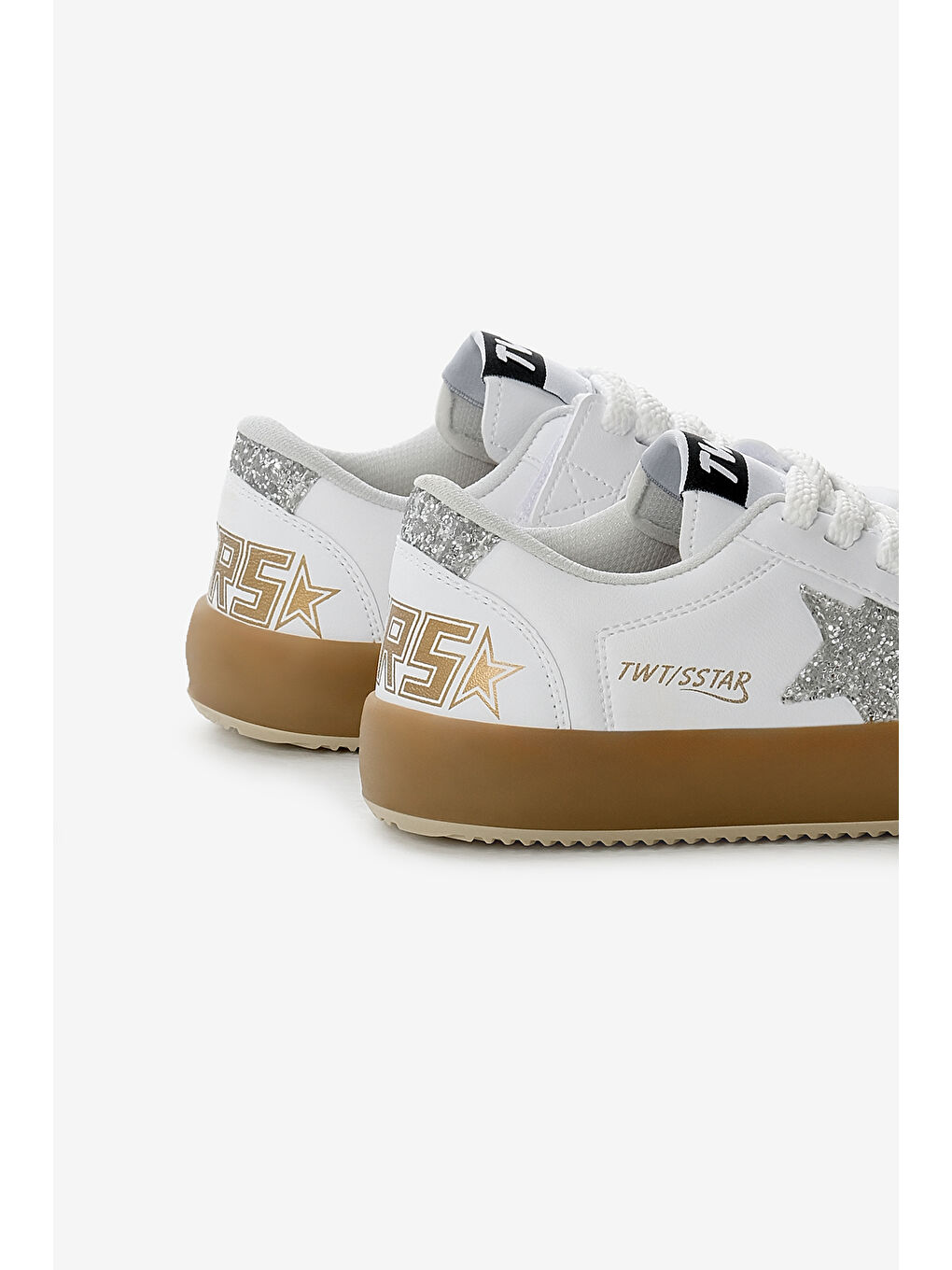 Çocuk Unisex Beyaz Gümüş Termo Taban Yıldız Detaylı Bağcıklı ve Cırtlı Spor Ayakkabı-4