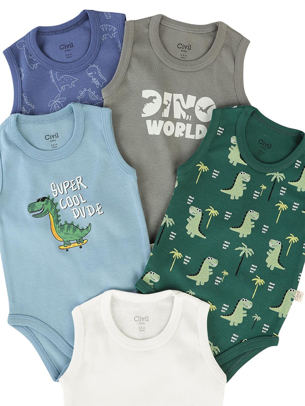 Baby Dinozor Empirmeli 5 Li 0-36 Ay Çıtçıtlı Badi - Yeşil 3-4 Yaş-1