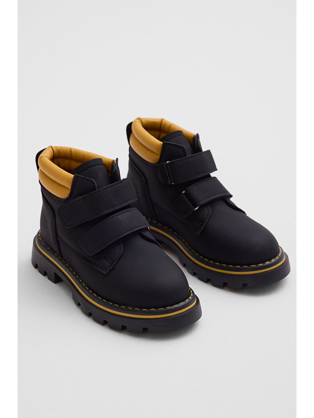 Çocuk Unisex Siyah Sarı Kalın Termo Taban Sıcak Astarlı Çift Cırtlı Bot-2