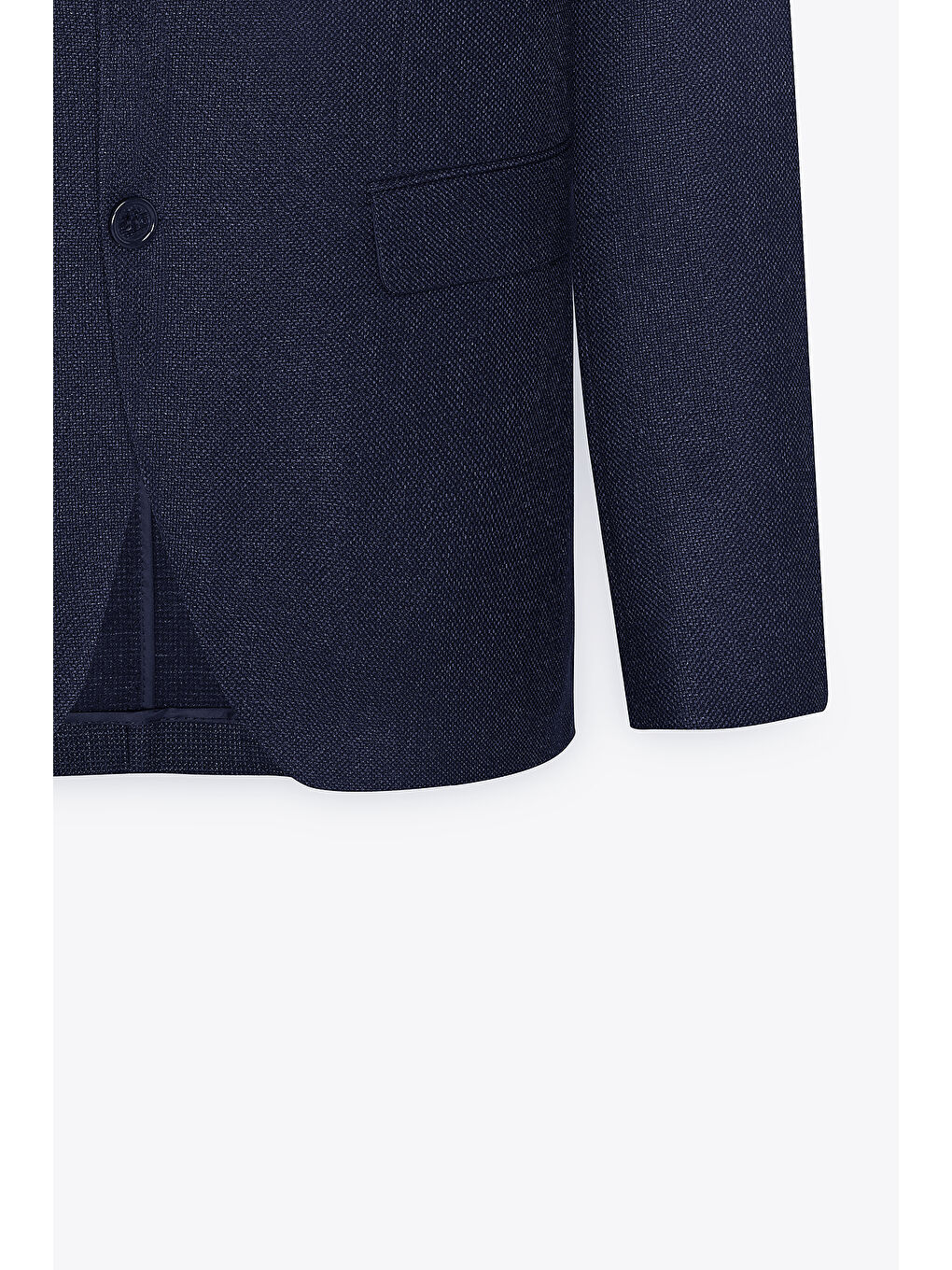 Erkek Lacivert Slim Fit Dar Kesim Mono Yaka Armürlü Ceket-3