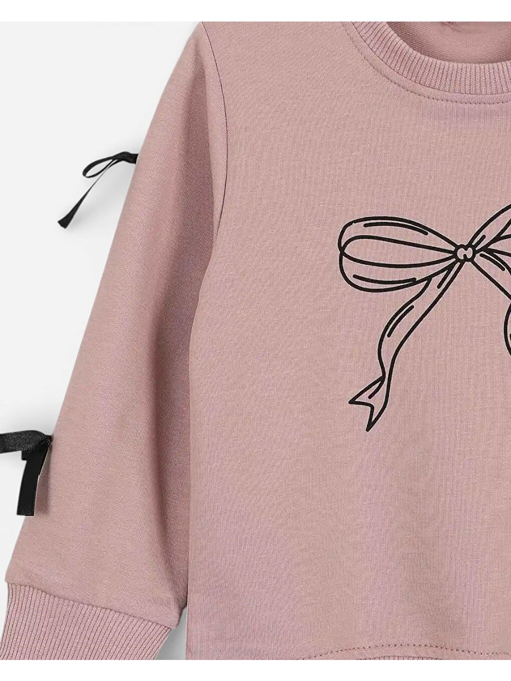Pembe Kız Çocuk Fiyonk Detaylı Geniş Paçalı Takım-1