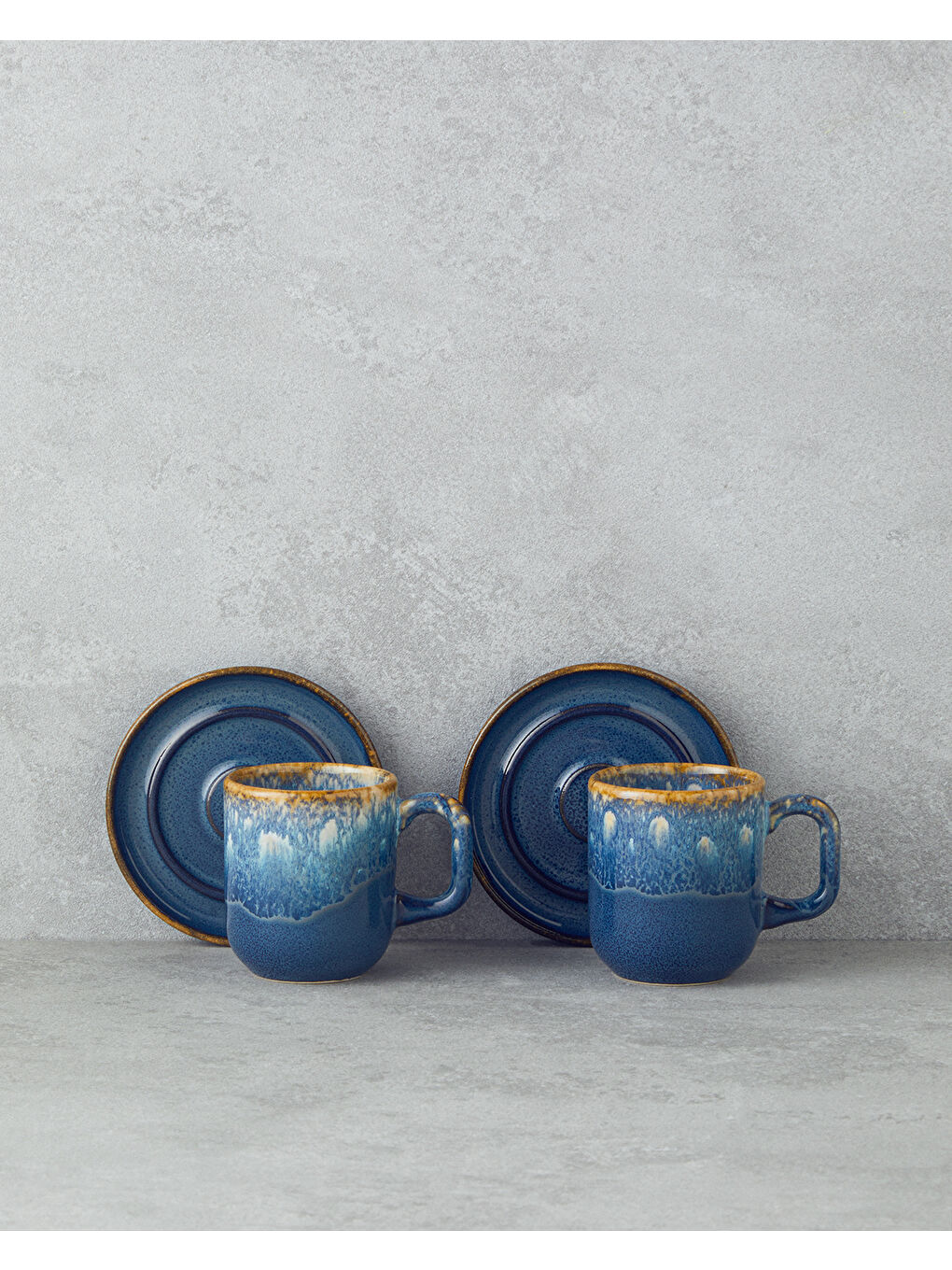 Alicent Seramik 4 Parça 2 Kişilik Double Kahve Fincan Takımı 150 ml Mavi-1