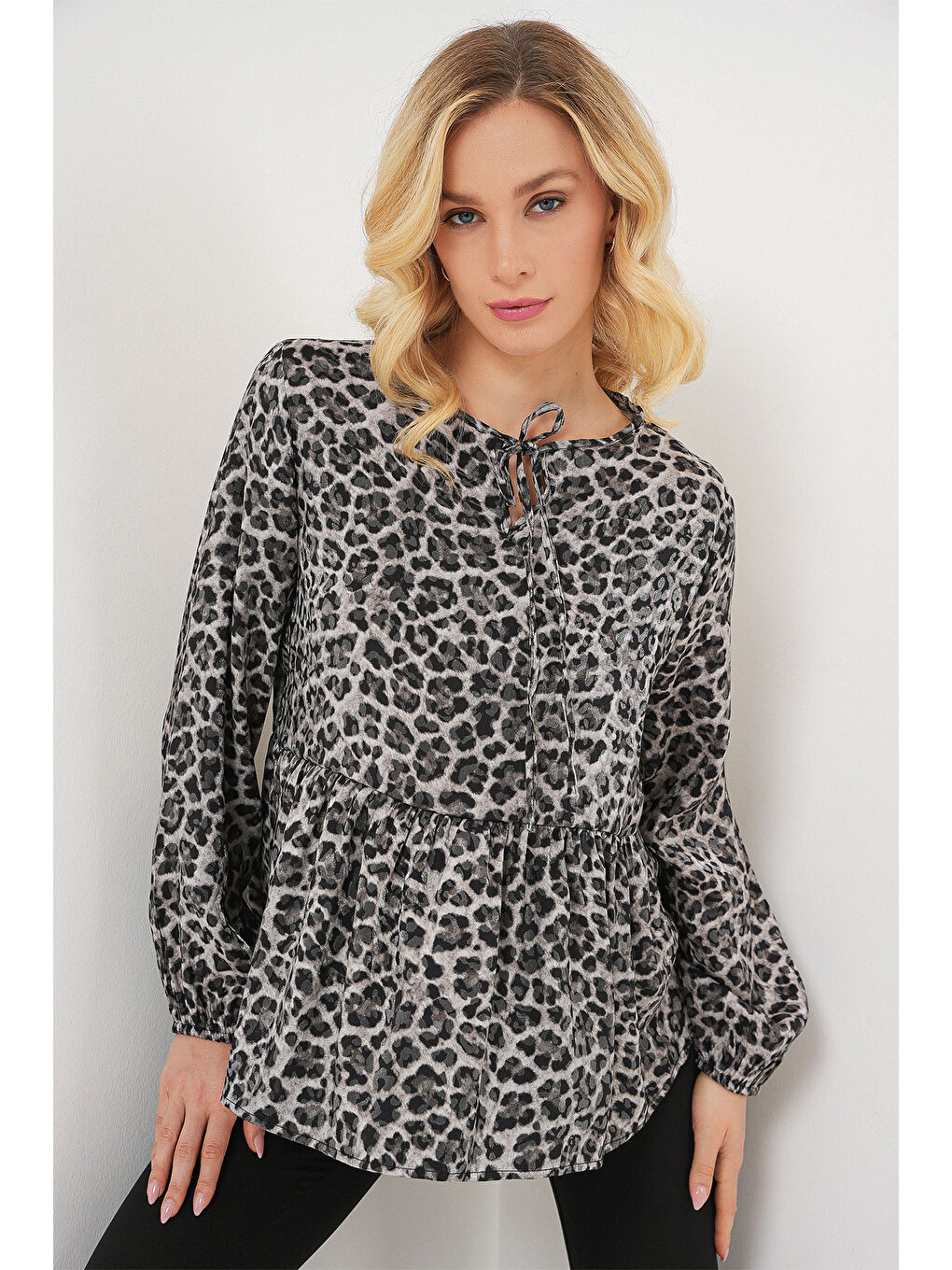 Kadın Desenli Uzun Kol Bluz 970 - Antrasit