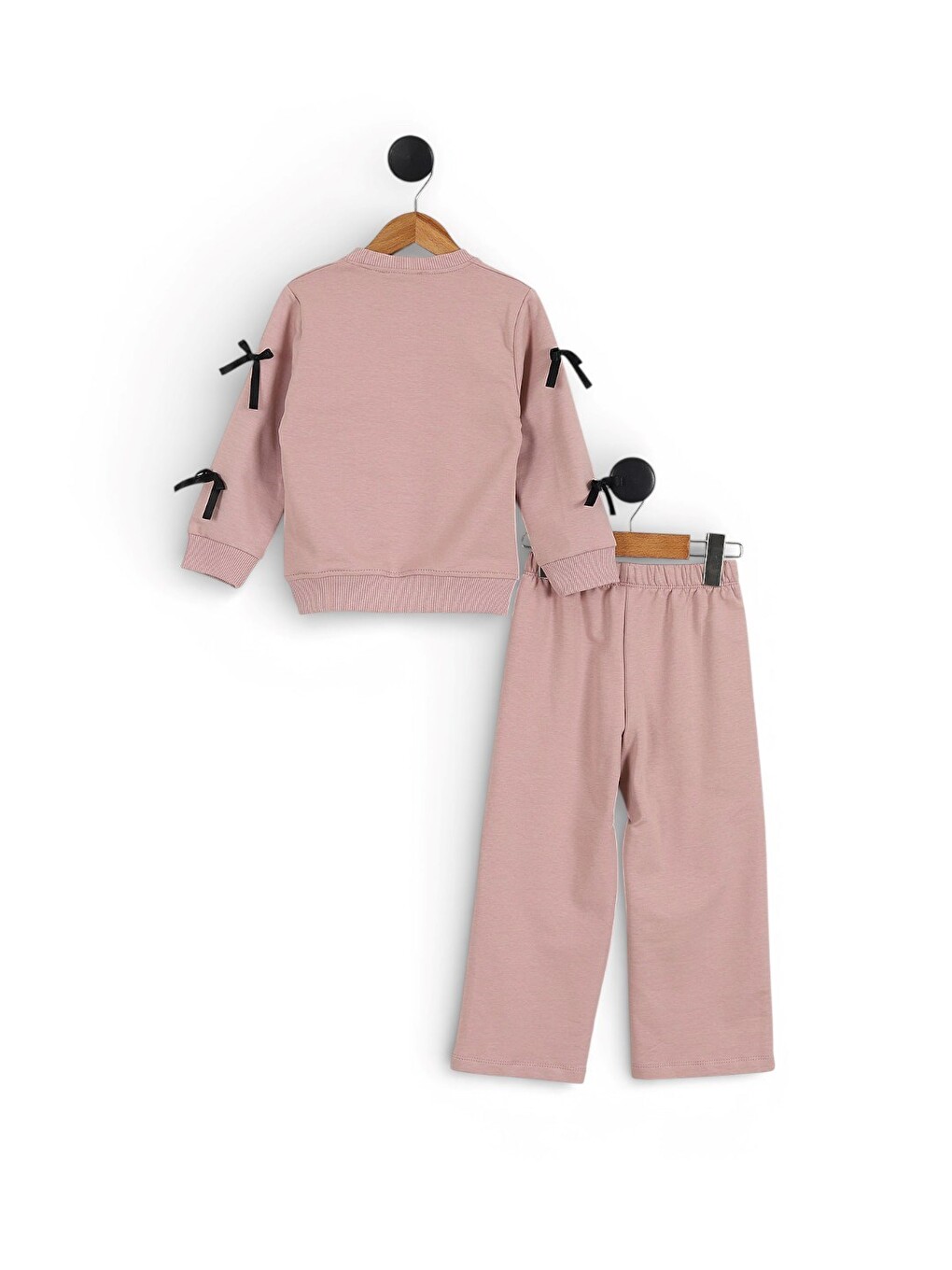 Pembe Kız Çocuk Fiyonk Detaylı Geniş Paçalı Takım-4