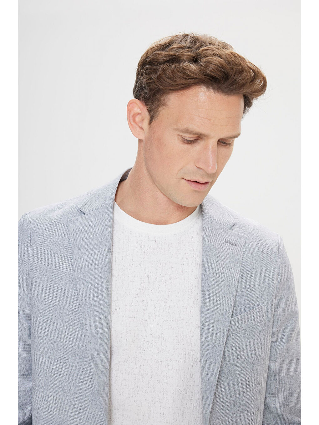 Erkek Gri-Mavi 360 Her Yöne Esneyen Slim Fit Dar Kesim Mono Yaka Desenli Blazer Ceket-5