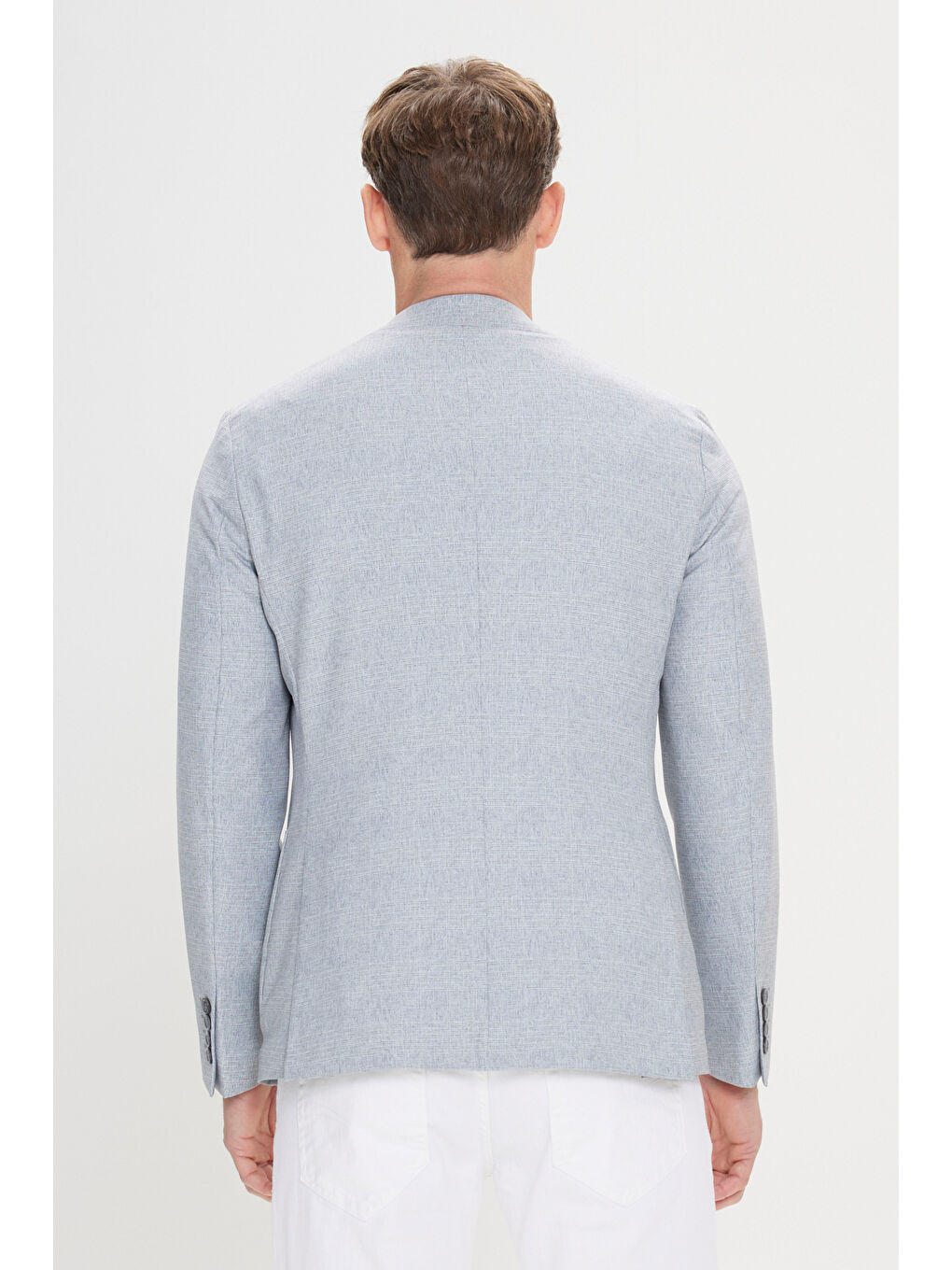 Erkek Gri-Mavi 360 Her Yöne Esneyen Slim Fit Dar Kesim Mono Yaka Desenli Blazer Ceket-6