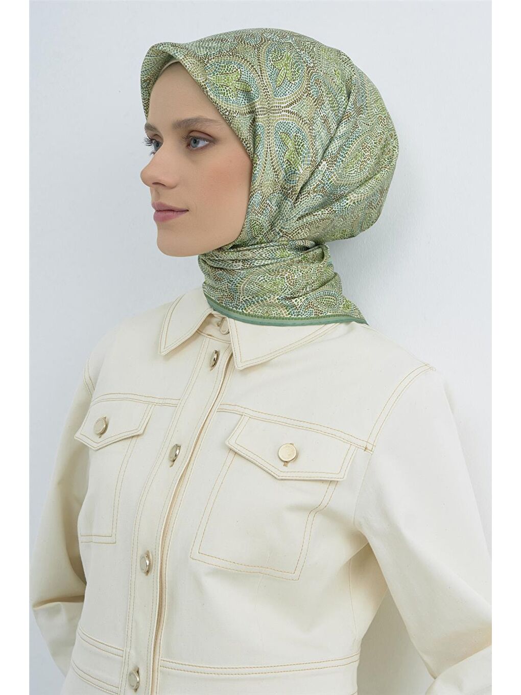 Yeşil Saf İpek Sura Eşarp 9540D 54-2