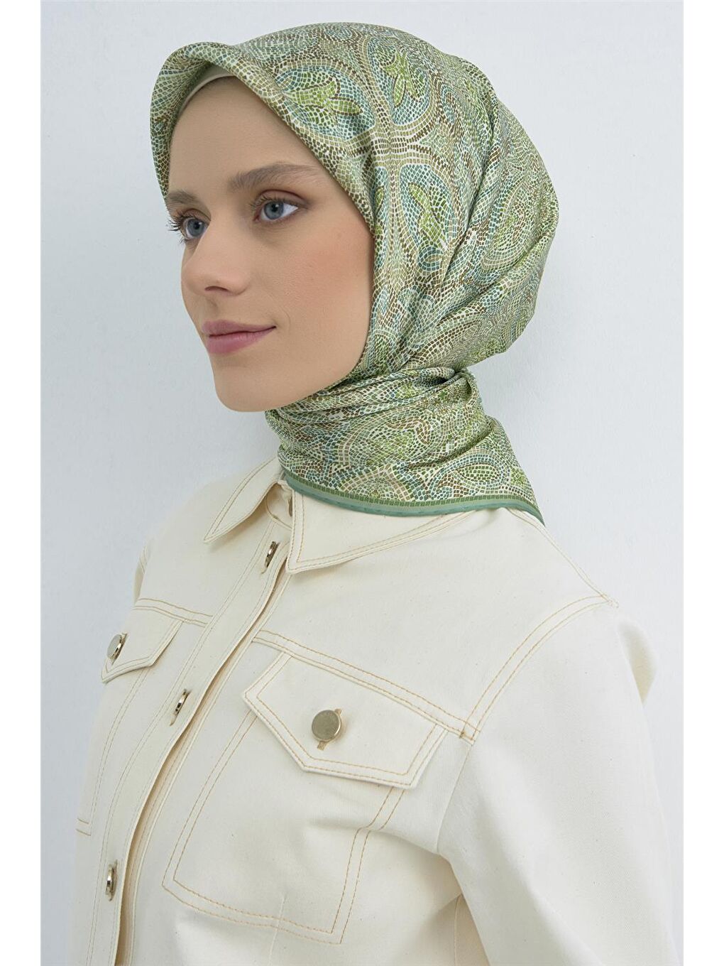 Yeşil Saf İpek Sura Eşarp 9540D 54-3