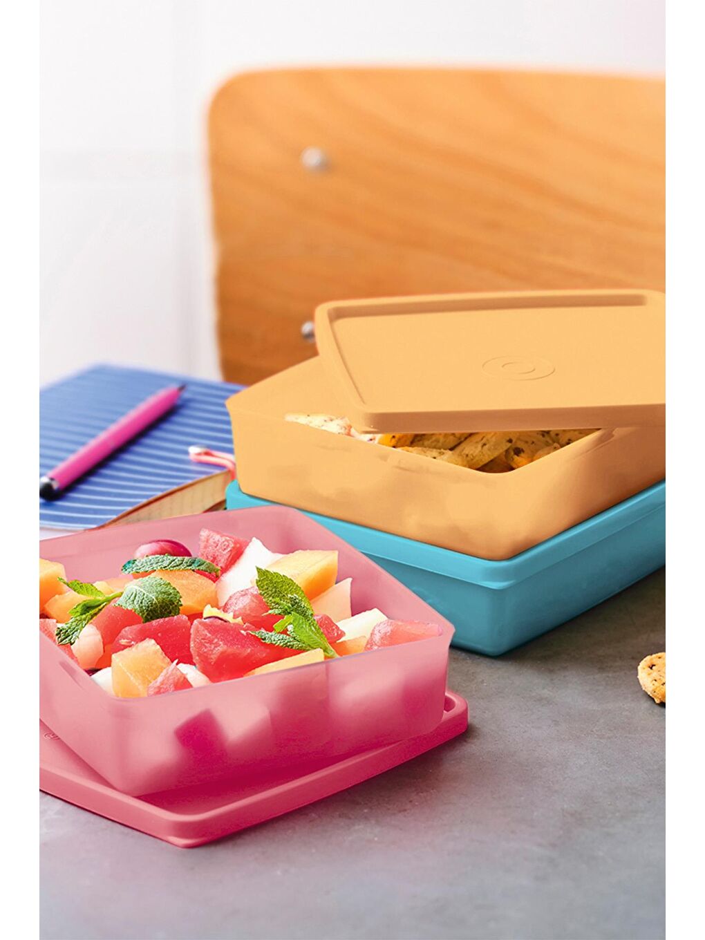 Tupperware Pembe Eco+ Kare 3'lü Tasıma Kabı Seti - 2