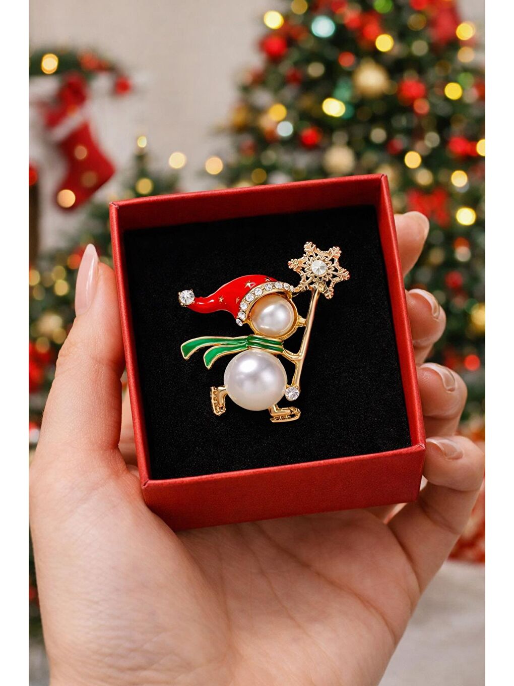 Sarı Yılbaşı İnciden Kardan Adam Yaka İğnesi Broş-1