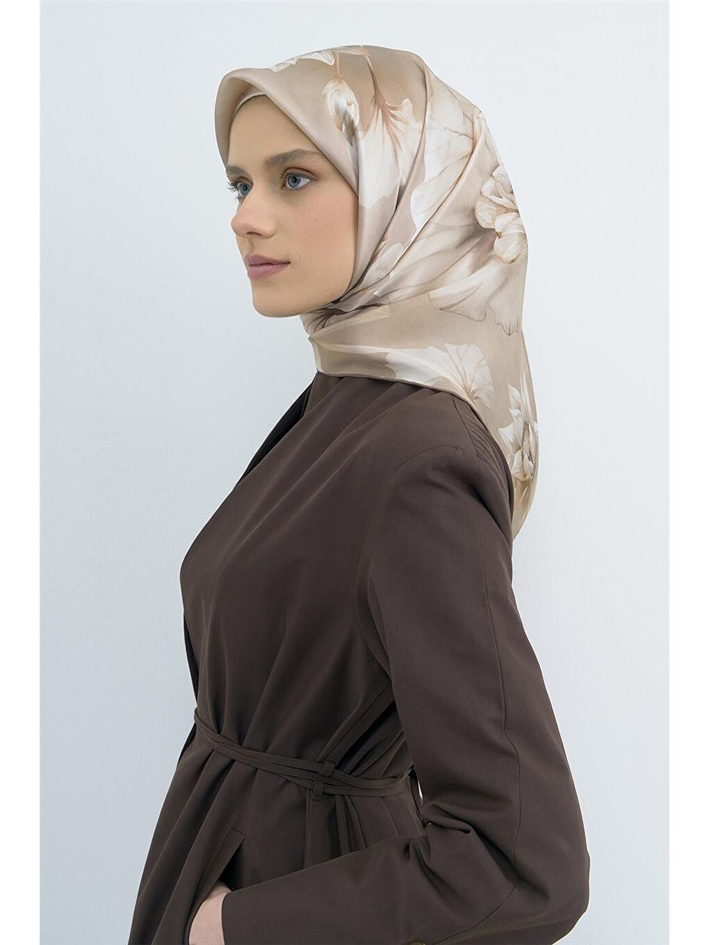 Bej Saf İpek Twill Eşarp 9505D 85-1