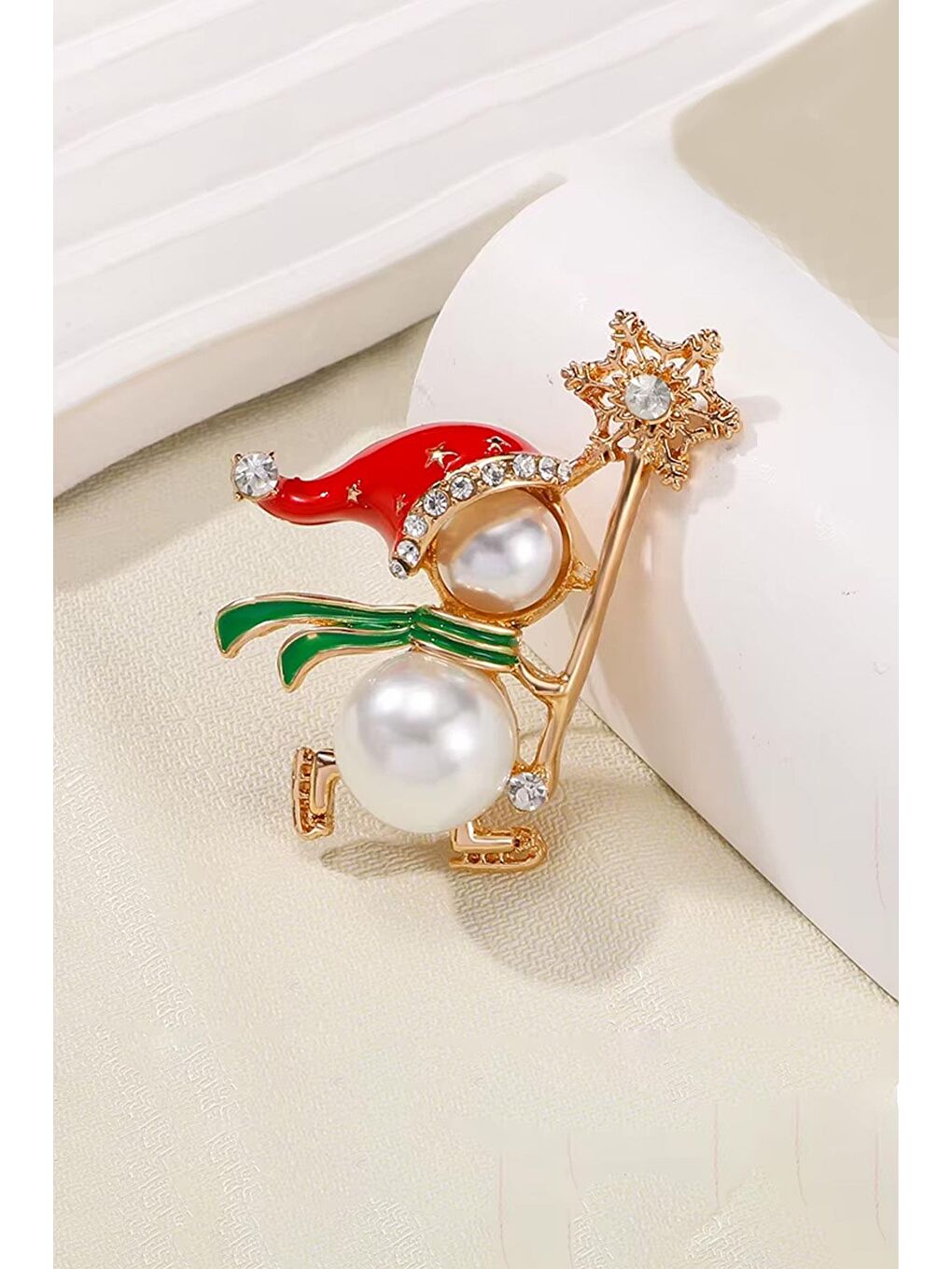 Sarı Yılbaşı İnciden Kardan Adam Yaka İğnesi Broş-3