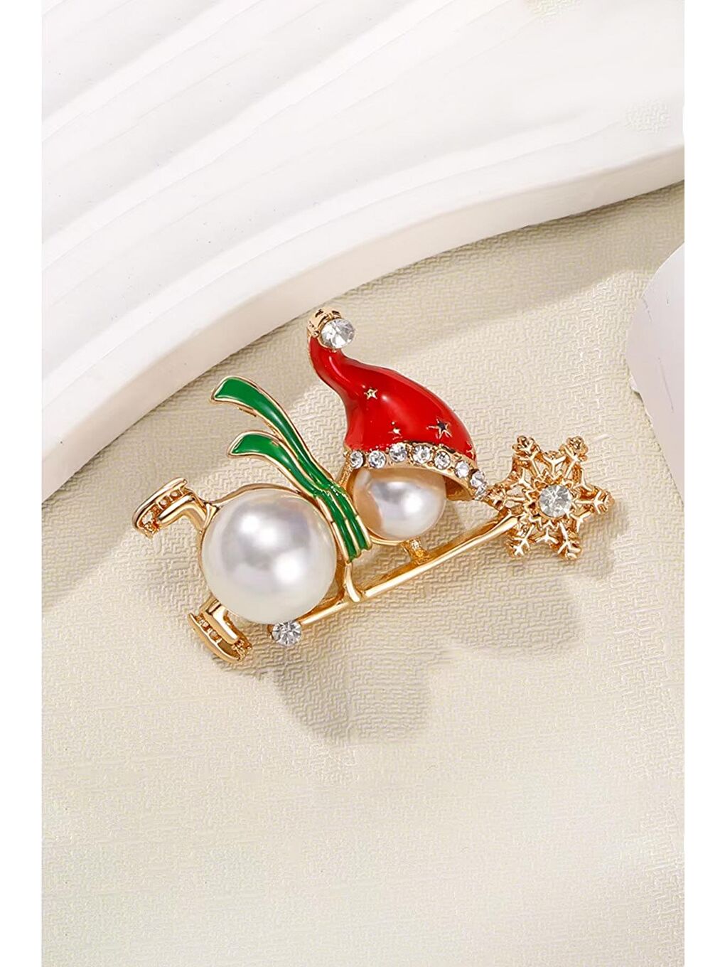 Sarı Yılbaşı İnciden Kardan Adam Yaka İğnesi Broş-5