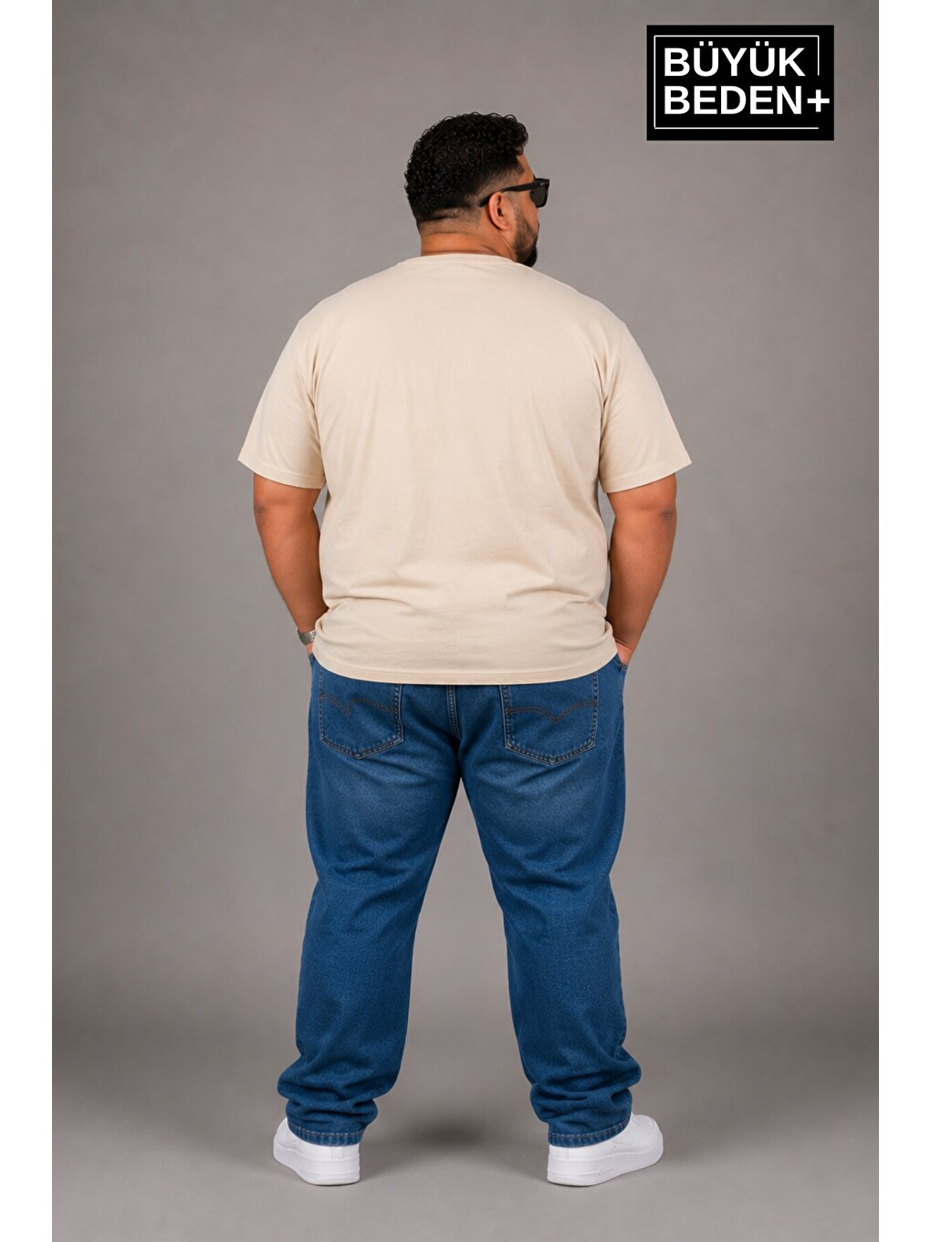 Bej Büyük Beden Erkek V Yaka Pamuklu Basic Tişört Lacivert 3XL-6XL SPR26BTS509-2
