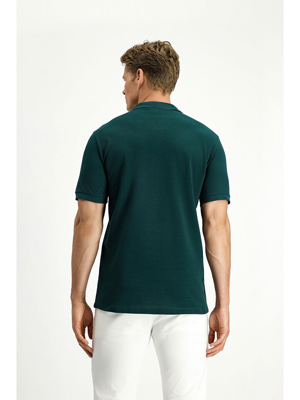 Yeşil Polo Yaka Slim Fit Dar Kesim Nakışlı Pamuk %100 Pamuk Tişört-3