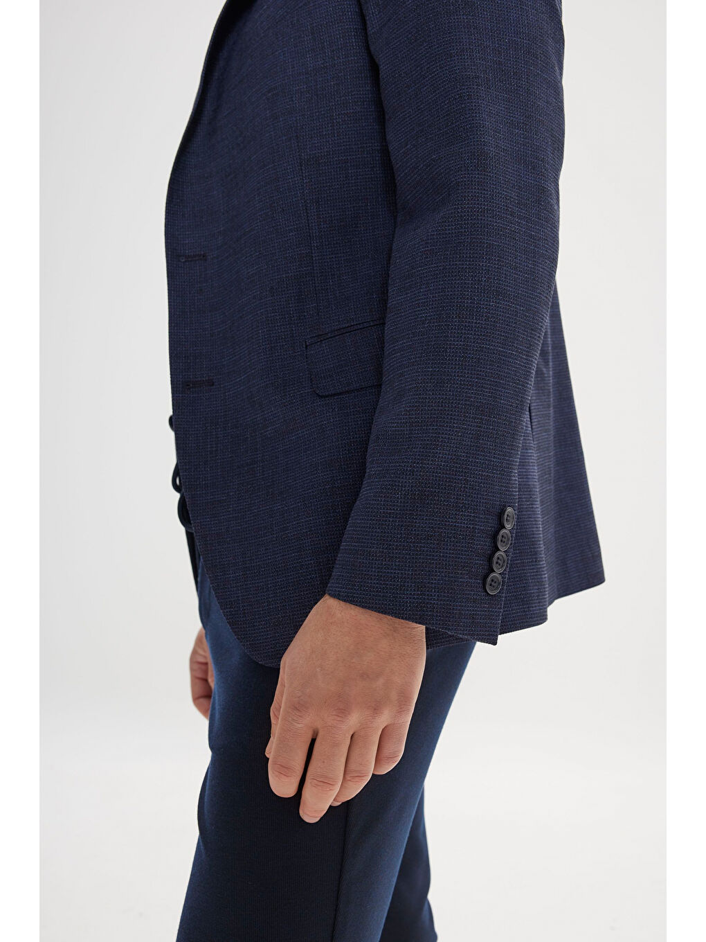 Erkek Lacivert Slim Fit Dar Kesim Mono Yaka Armürlü Ceket-7