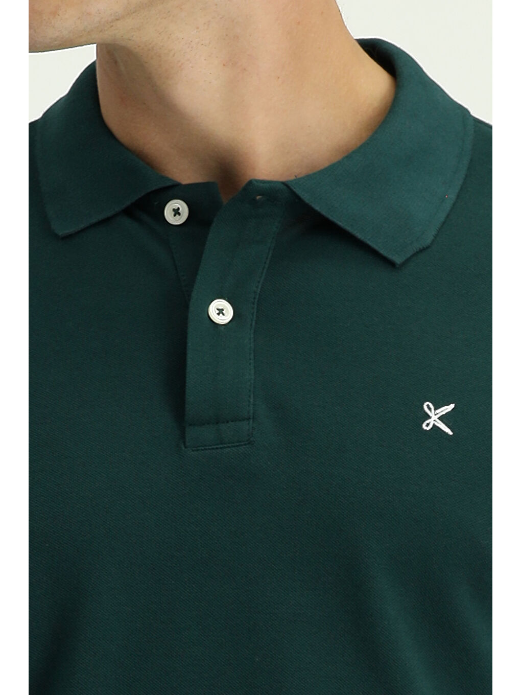Yeşil Polo Yaka Slim Fit Dar Kesim Nakışlı Pamuk %100 Pamuk Tişört-4