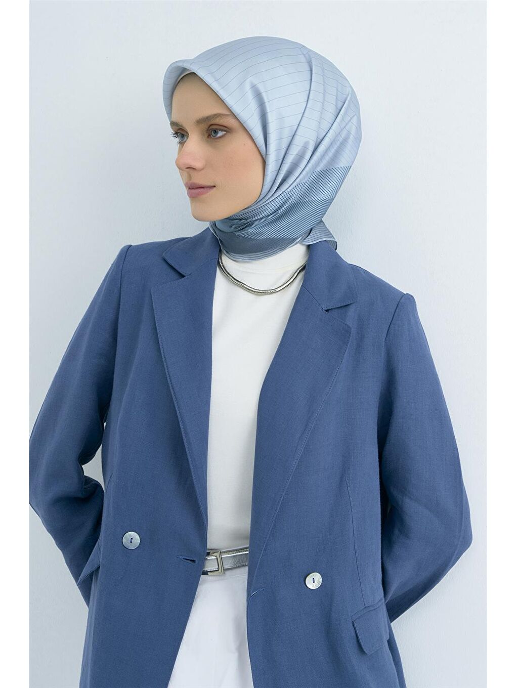 Mavi Saf İpek Sura Eşarp 9526D 37