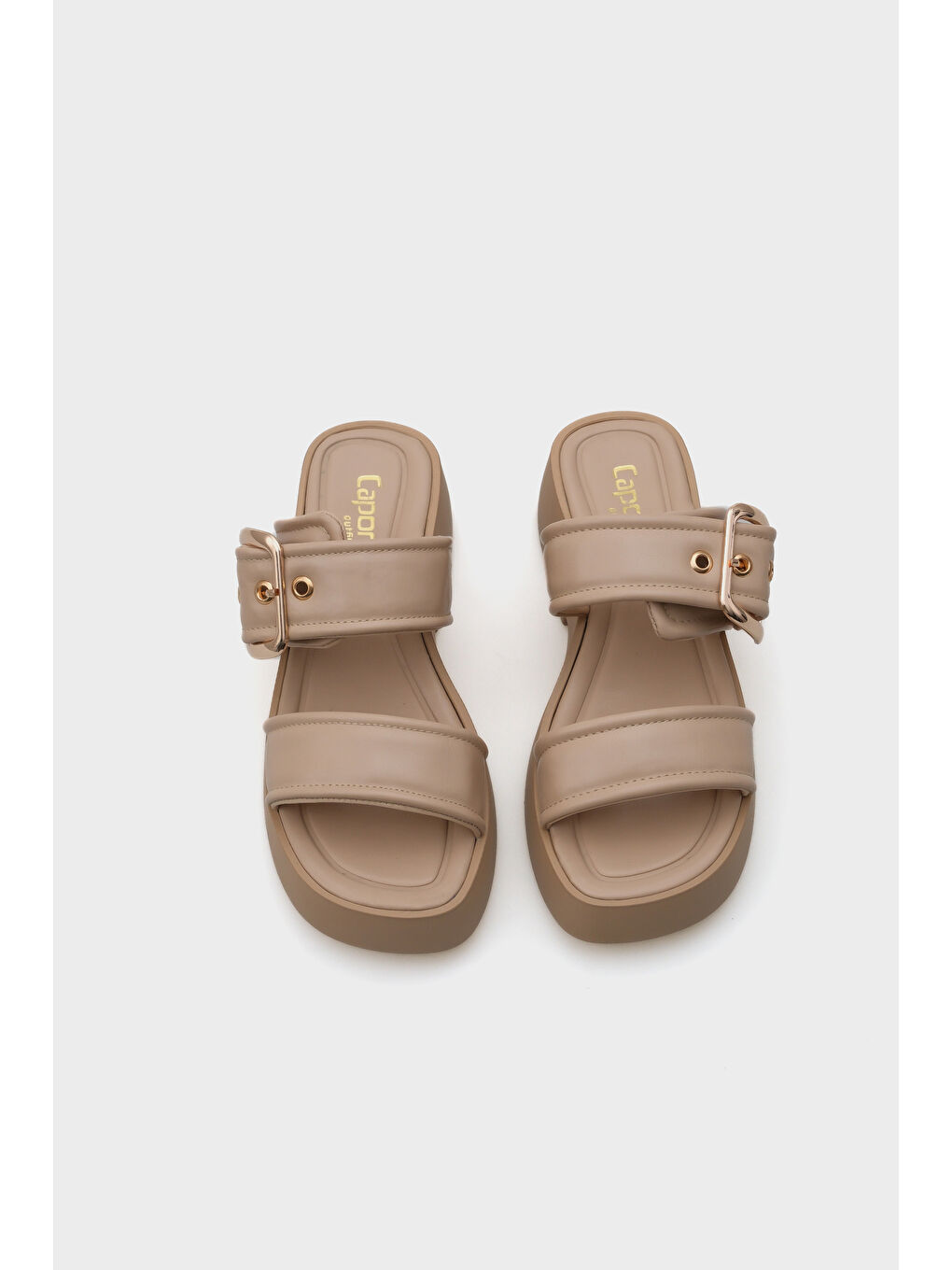 Bej Merry Dolgu Topuklu Çift Bantlı Tokalı Kadın Konfor Terlik-5