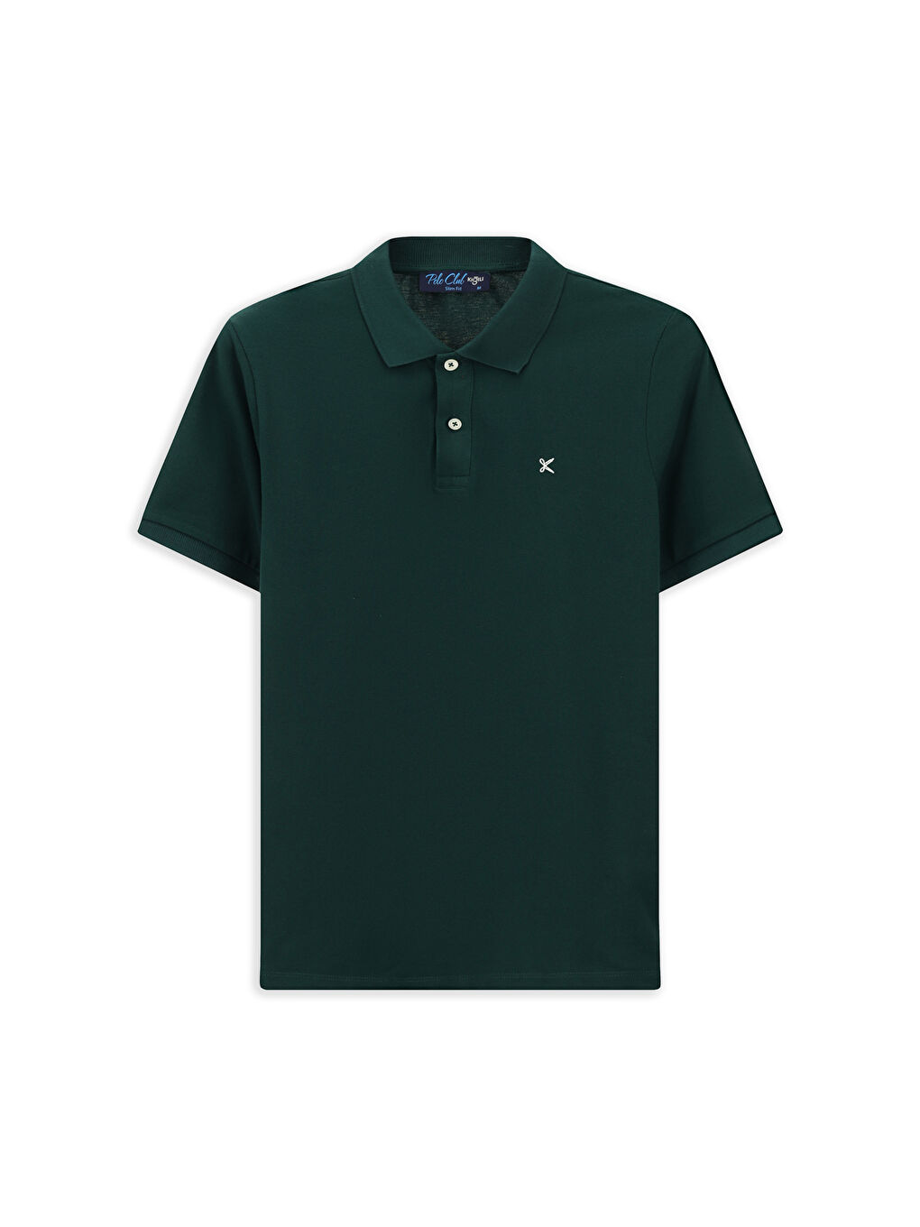 Yeşil Polo Yaka Slim Fit Dar Kesim Nakışlı Pamuk %100 Pamuk Tişört-5