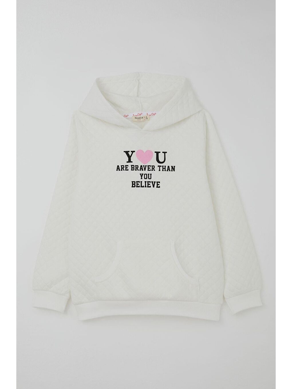 Kız Çocuk Sweatshirt Kapitone Desenli Kanguru Cepli Ekru (8-14 Yaş)-1