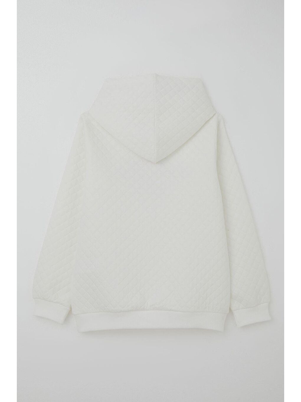 Kız Çocuk Sweatshirt Kapitone Desenli Kanguru Cepli Ekru (8-14 Yaş)-2