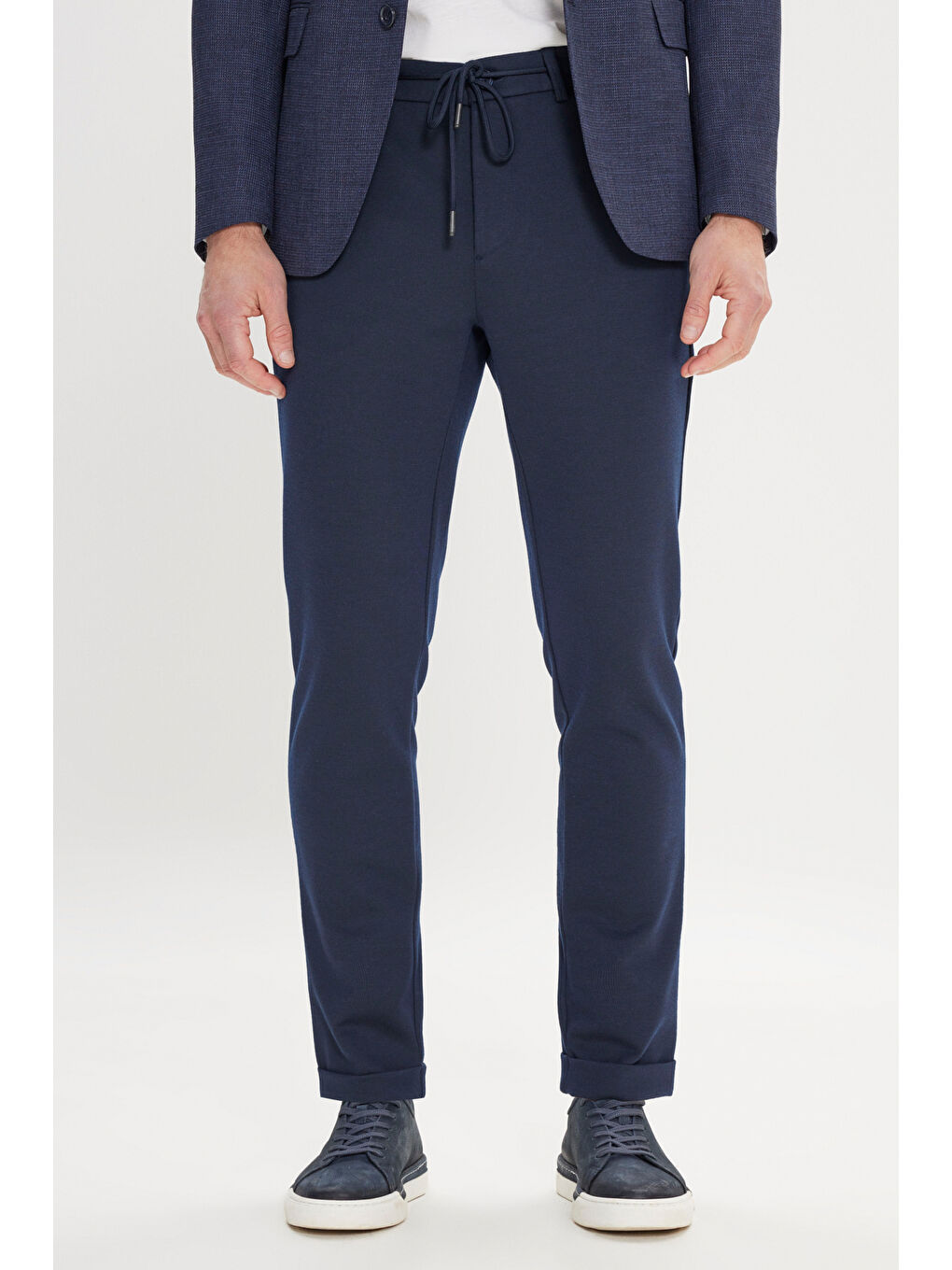 Erkek Lacivert Slim Fit Dar Kesim Mono Yaka Armürlü Ceket-8