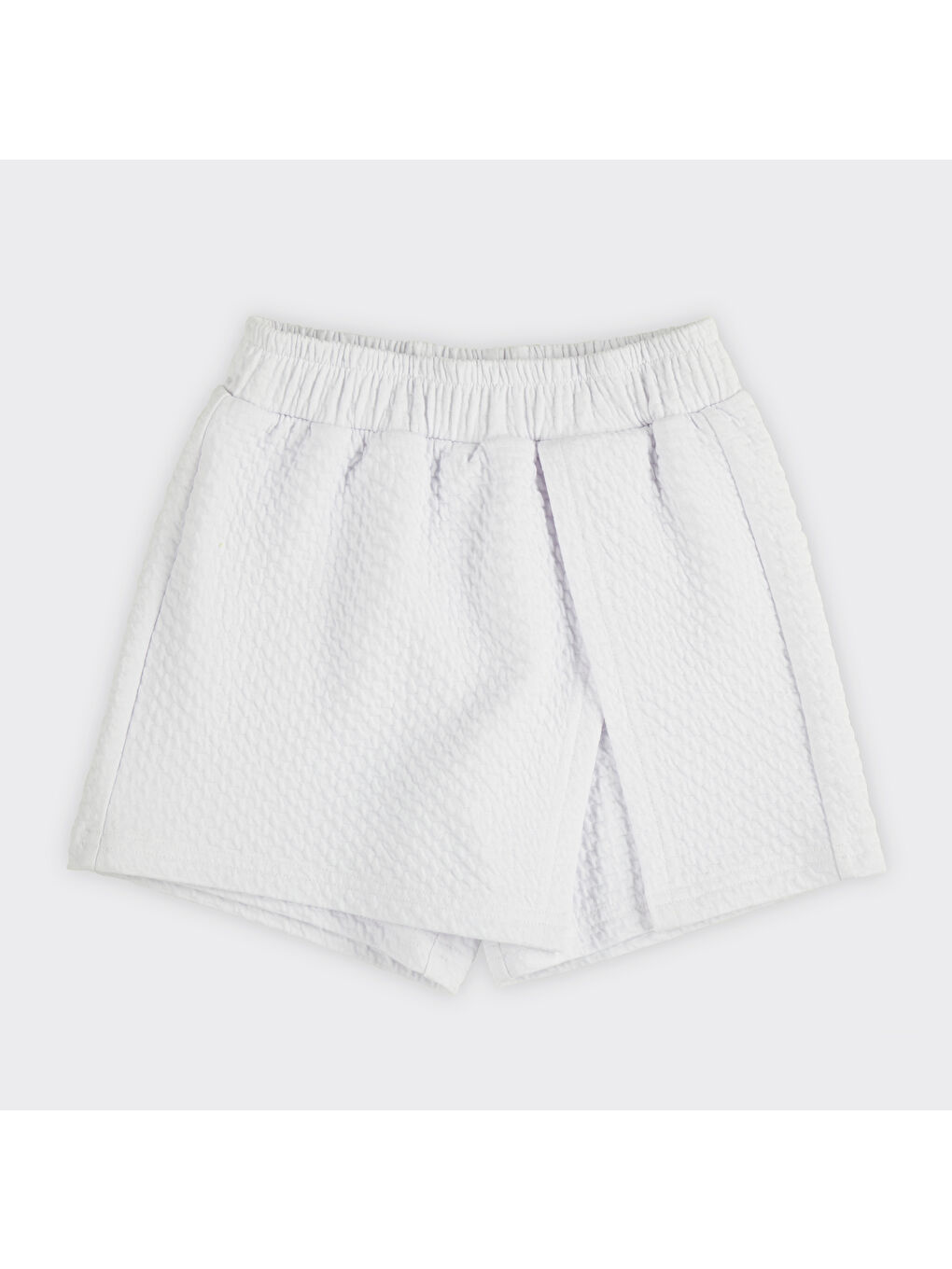 Beyaz Kız Çocuk Beli Lastikli Örme Şort Etek