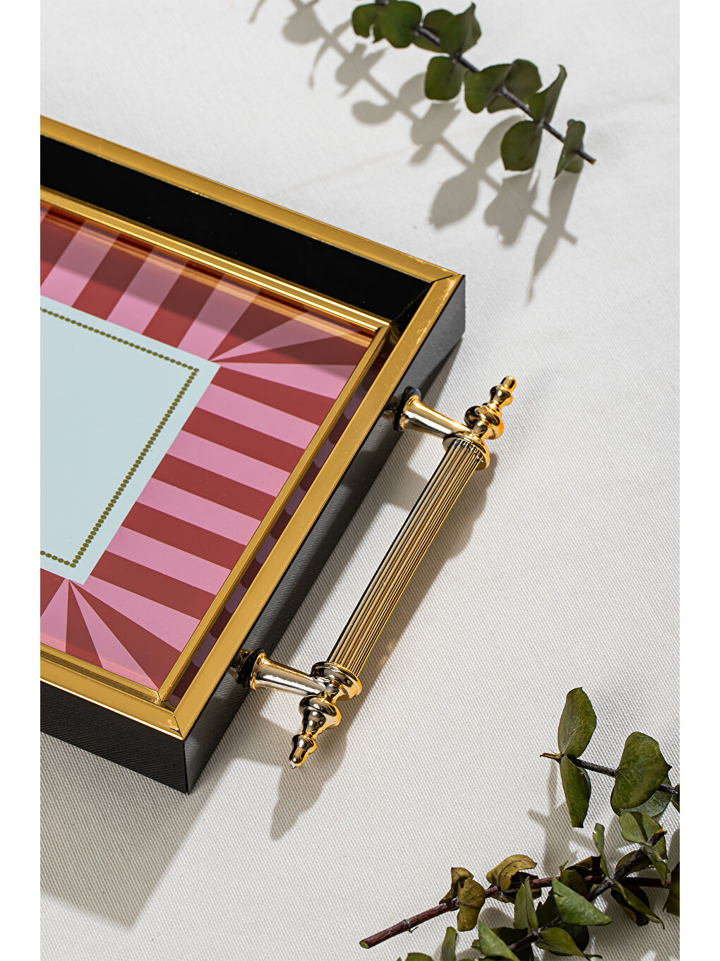 4388 2'li Dekoratif Dikdörtgen Çay ve Kahve Kahvaltılık Sunum Tepsi Seti Pembe-1