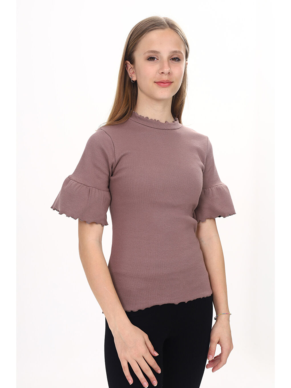 Kahverengi Kız Çocuk Okul Tişört-1